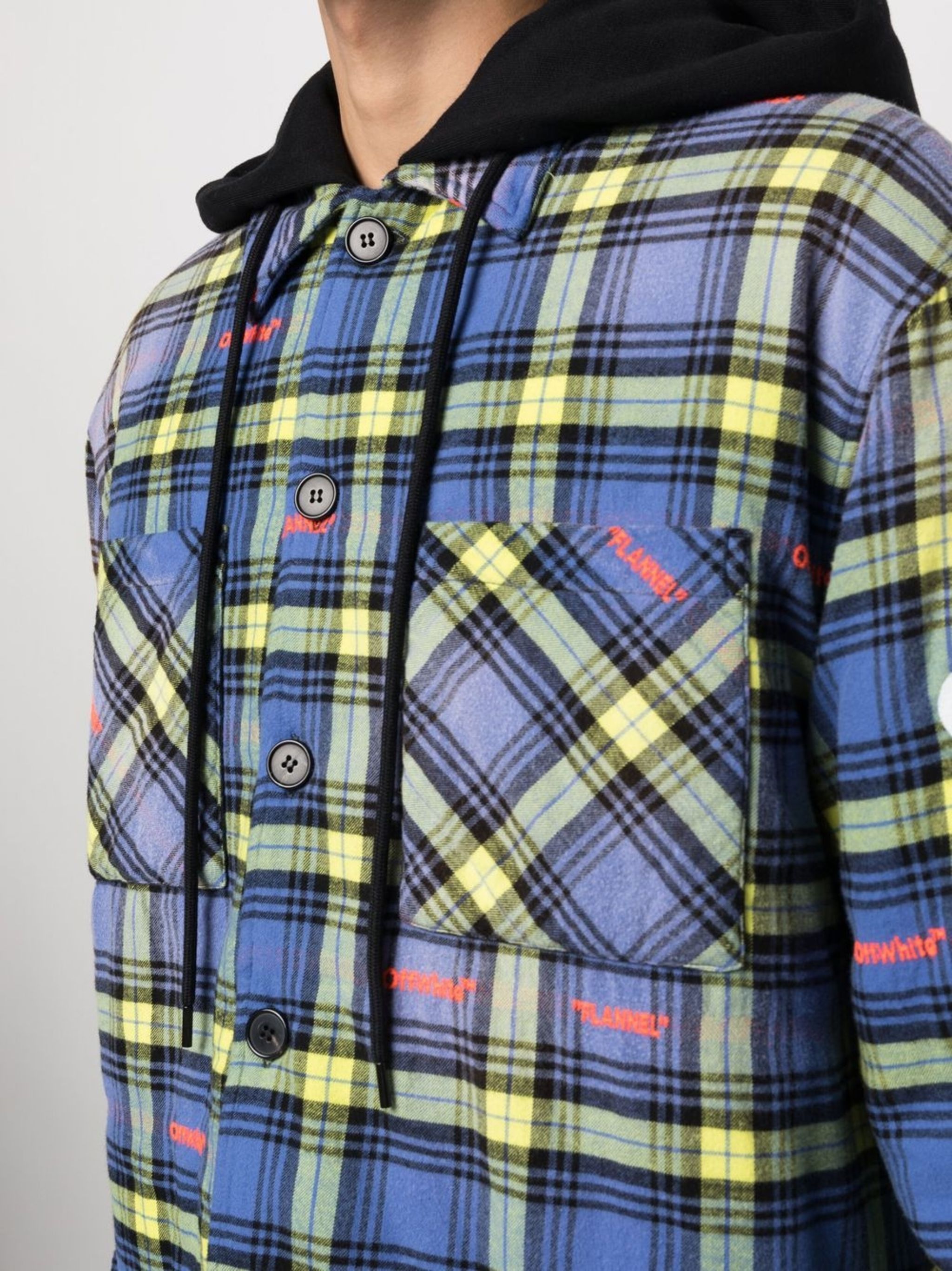 Off-White o1gr1nt1124 Chain Arrow Flannel Hoodie Oversized Dusty Blue Size US M / EU 48-50 / 2 - 5 Thumbnail