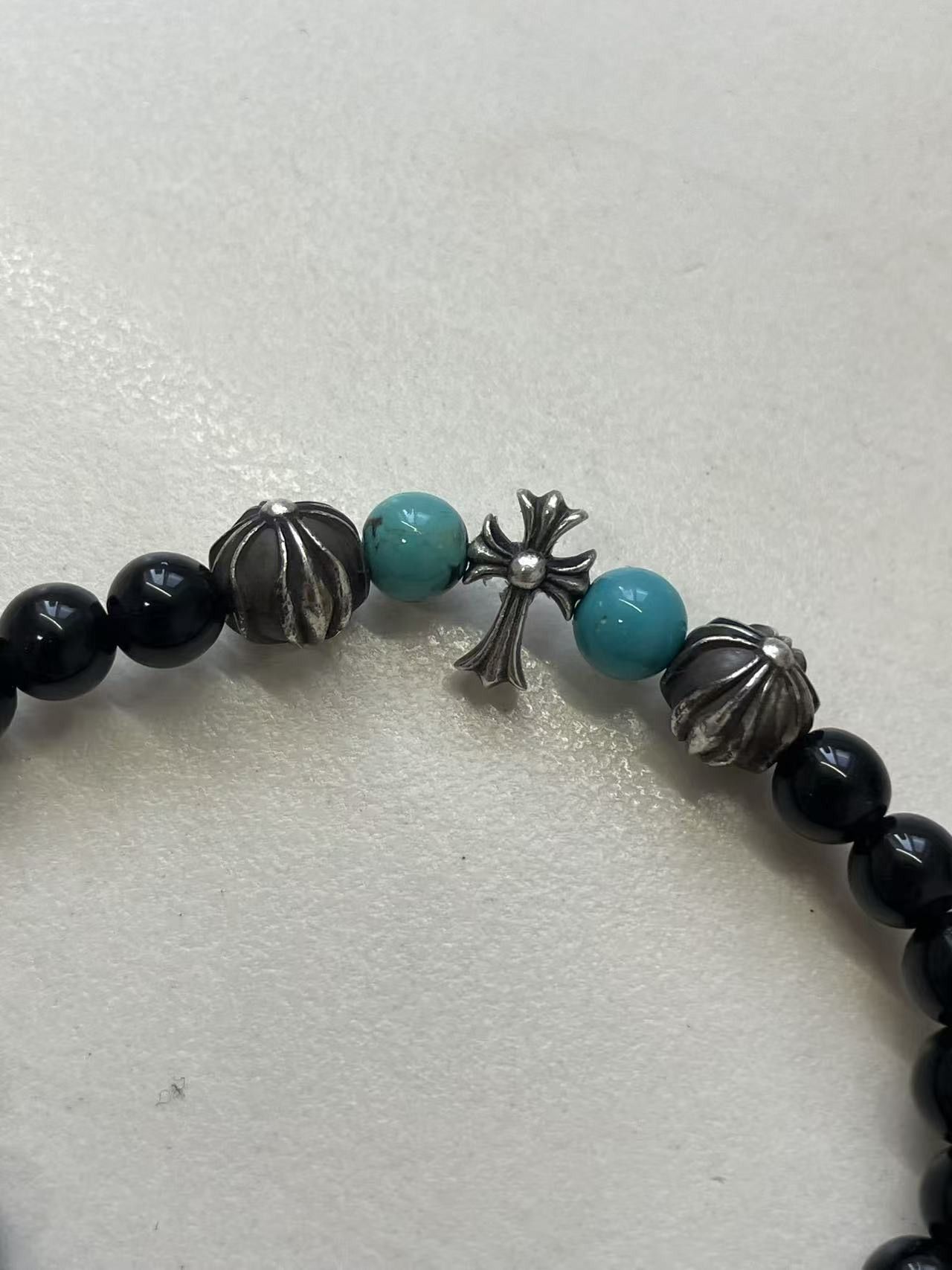 Chrome Hearts Chrome Hearts 6mm Obsidian Silver Cross Beaded Bracelet Size ONE SIZE - 6 Thumbnail