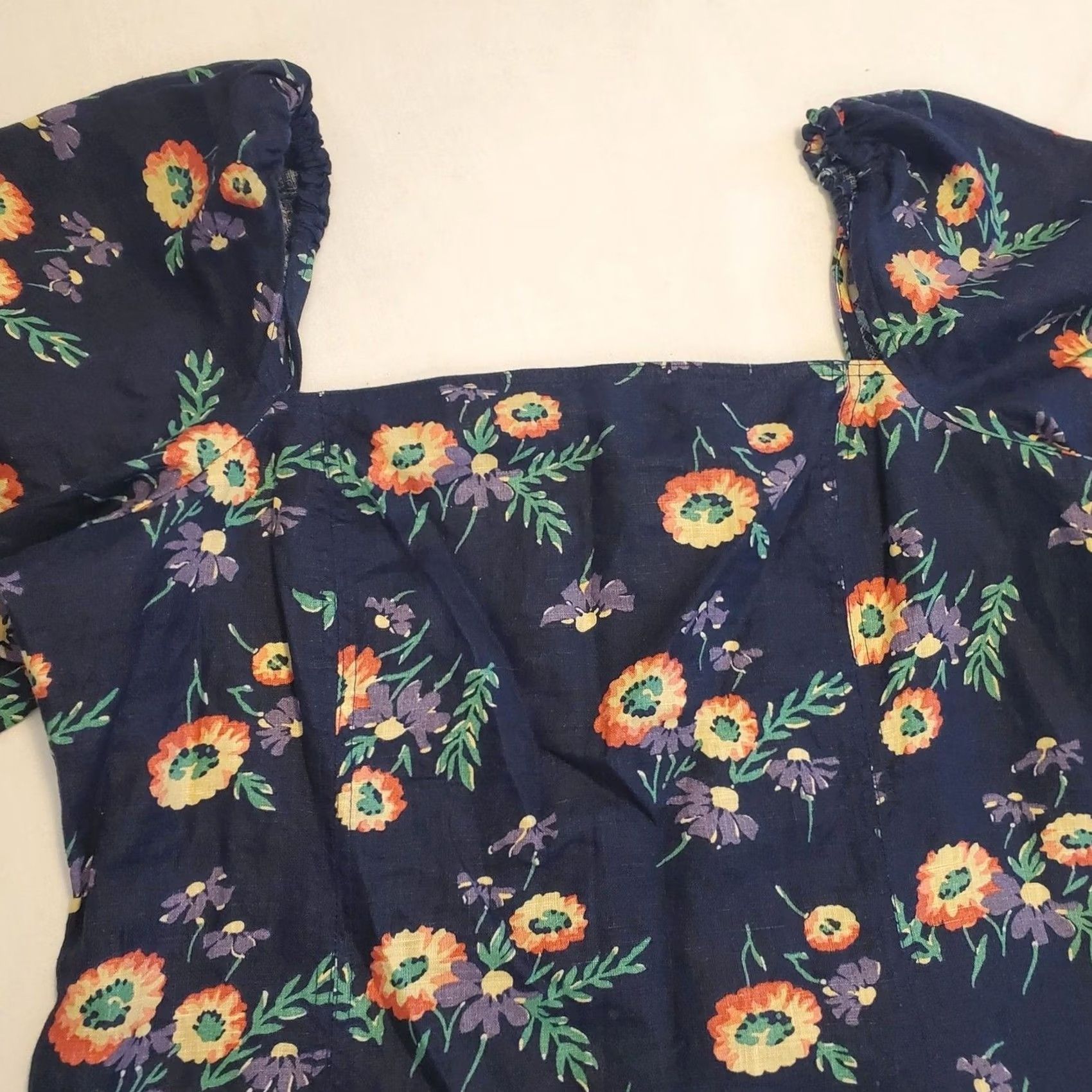 Polo Ralph Lauren Polo Ralph Lauren Blue Floral Peasant Shirt Linen Puff Short Sleeve Top 10 Womens Size L / US 10 / IT 46 - 3 Thumbnail