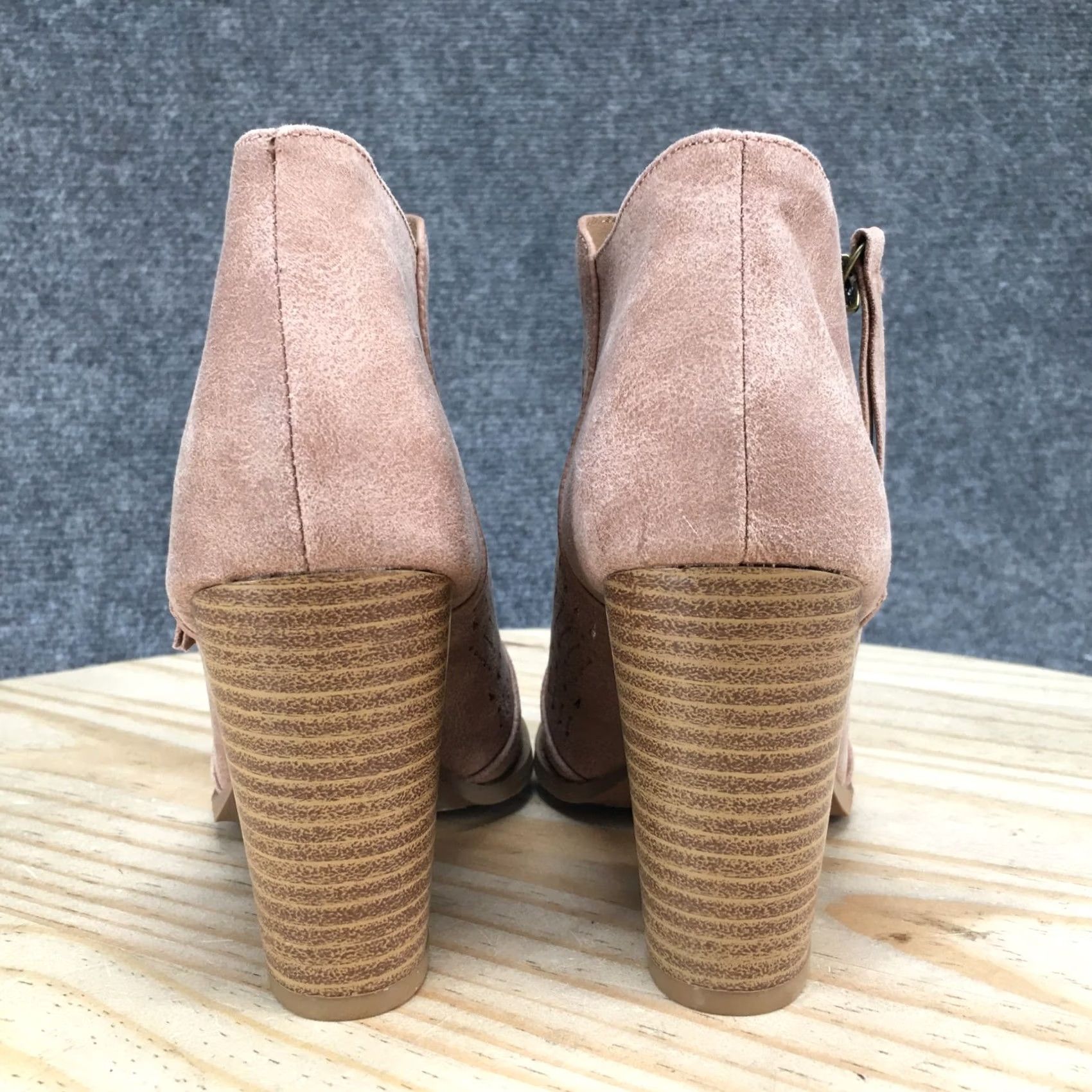 Vintage Maurices Caroline Boots Womens 5.5 Side Zip Peep Toe Bootie Light Brown Casual Heel 3" Block Shaft Ankle Faux Leather Size US 6 / IT 36 - 5 Thumbnail