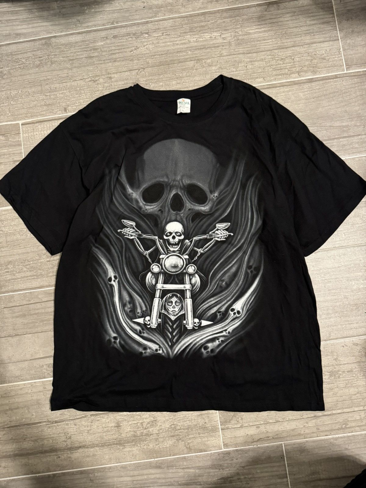 Japanese Brand x Vintage Black and grey biker skull tee