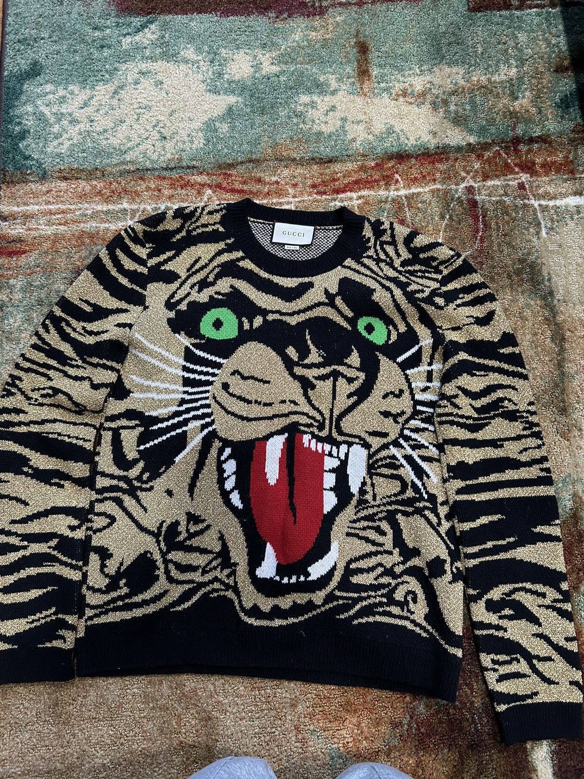 image of Gucci Metallic Tiger Sweatshirt, Men's (Size Small)