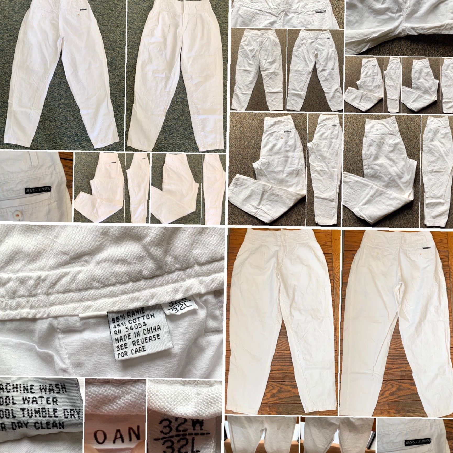 Bugle Boy VINTAGE Bugle Boy Pants Men White Cotton 32 X 32 High Waist Tapered Leg Inseam 30 1/2” Zipper Fly 80s 90s Retro Casual Size US 32 / EU 48 - 5 Thumbnail