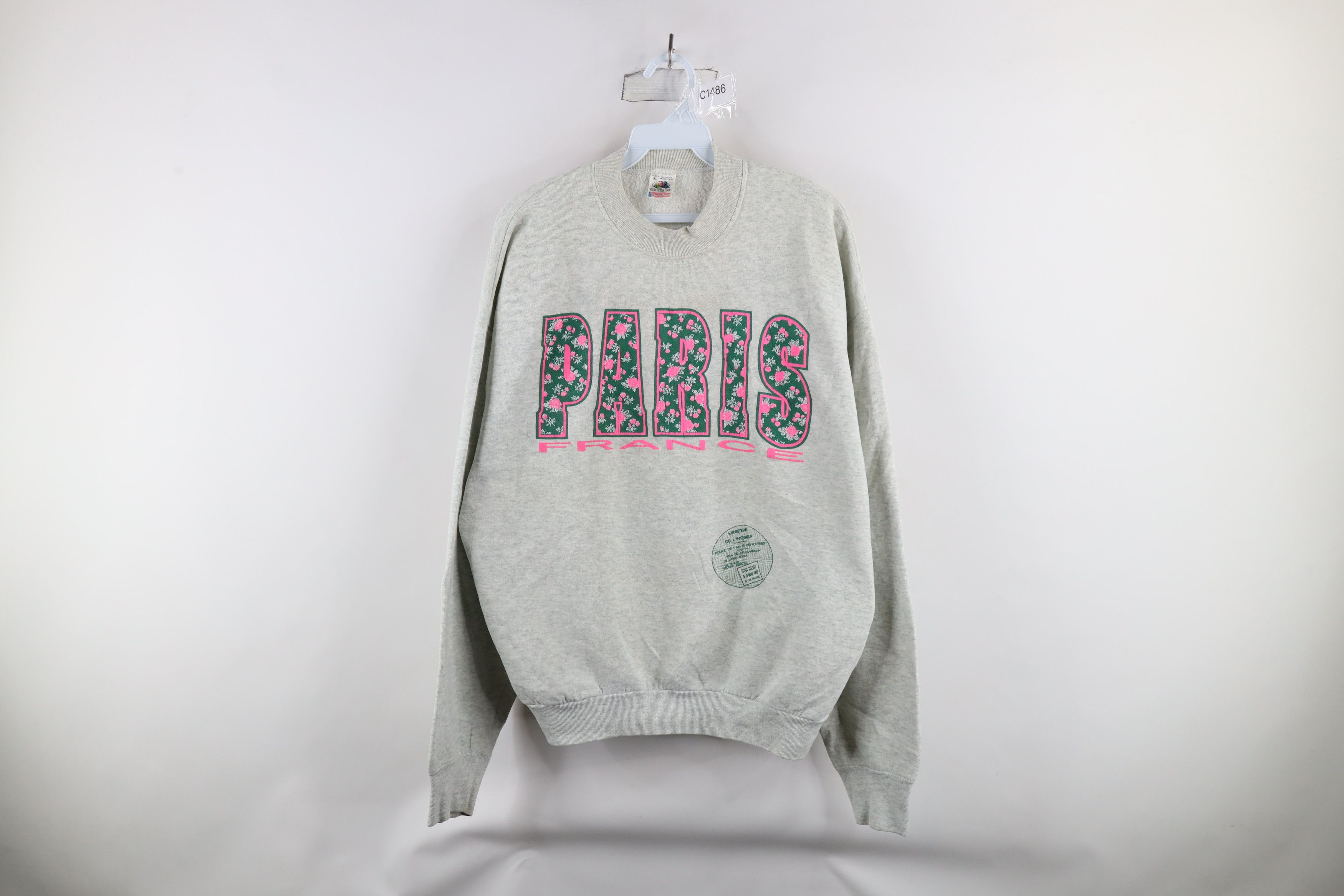 Vintage Vintage 90s Streetwear Flower Paris France Sweatshirt USA Size XL / US 12-14 / IT 48-50 - 1 Thumbnail