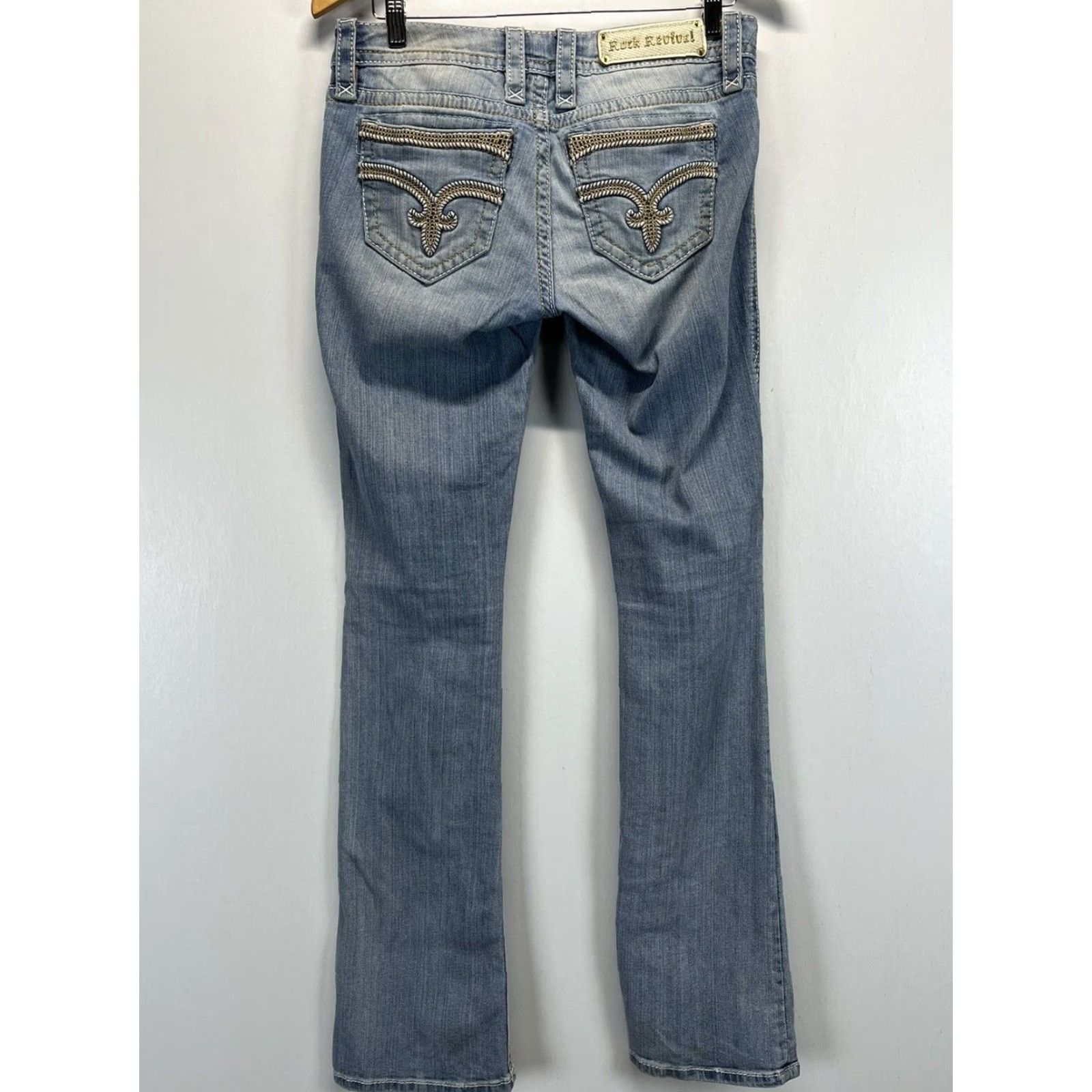 Vintage Rock Revival Bootcut Jeans Womens Low Rise Embroidered Blue Sz 27 Size 27" / US 4 / IT 40 - 3 Thumbnail