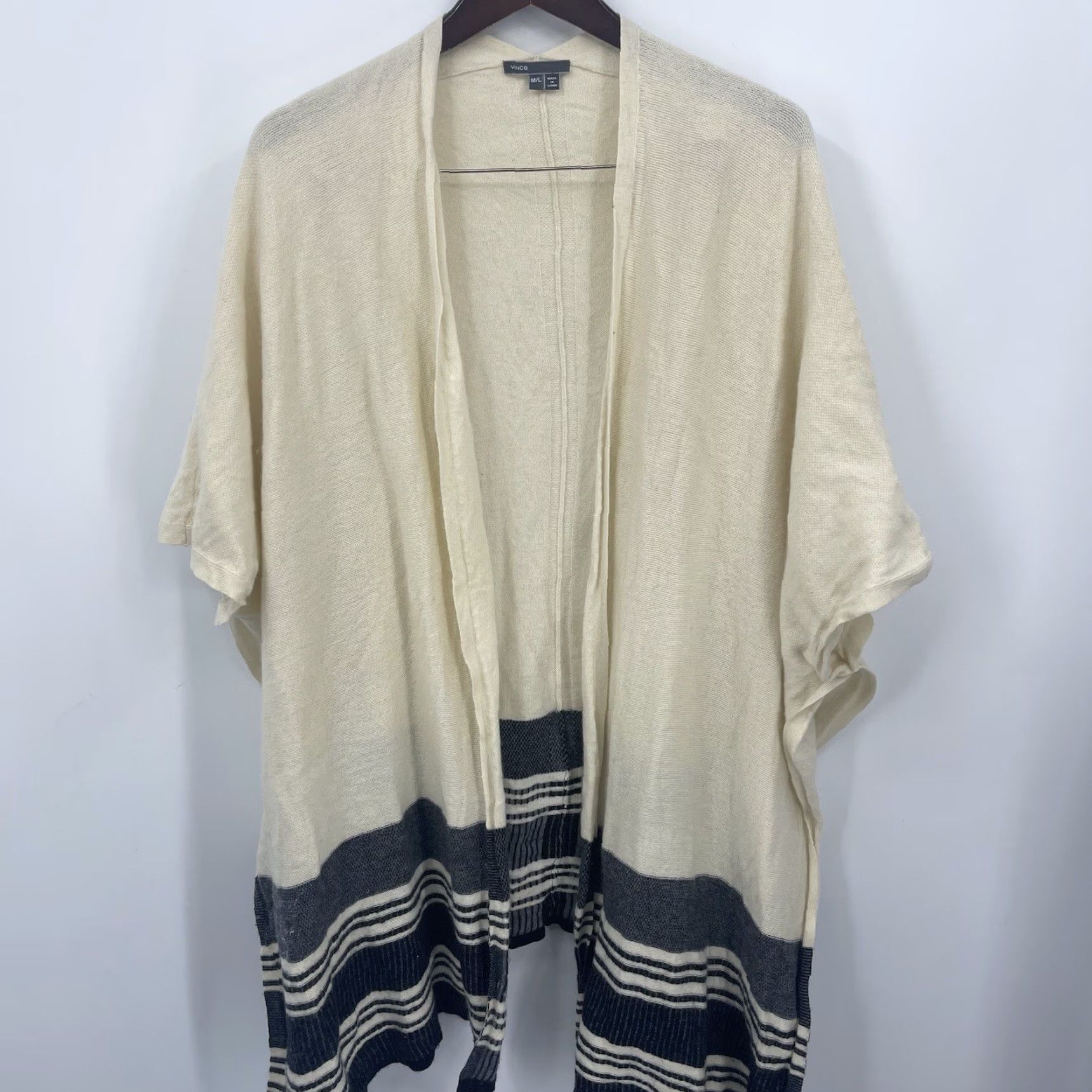 Vince Vince Wrap Womens L Cream Striped Open Front Cardigan Sweater READ Bohemian Designer Classic Vintage No Size L / US 10 / IT 46 - 5 Thumbnail