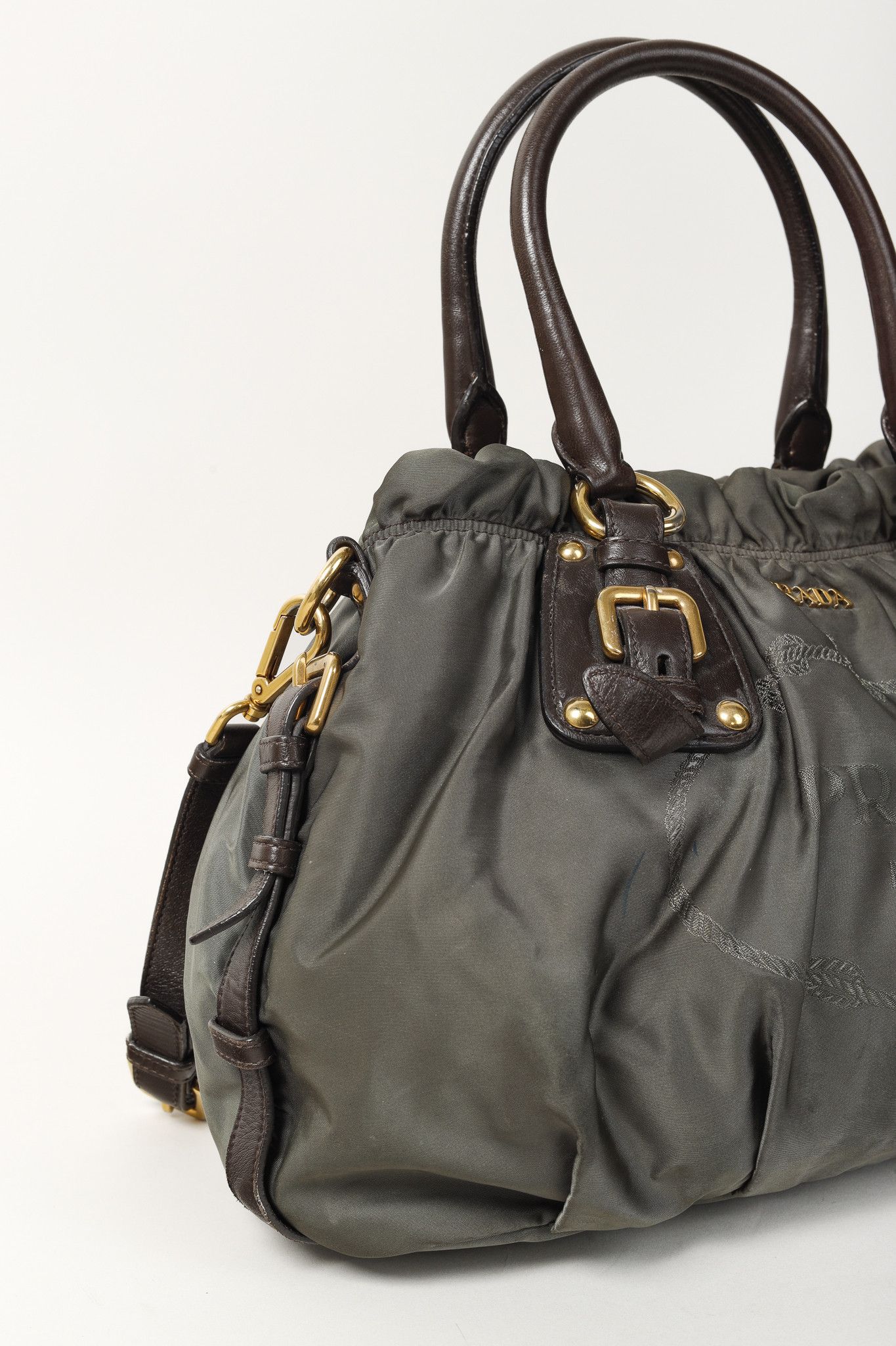Prada Prada Green Tessuto Jacquard-Logo Leather-Trim 2-Way Bag Size ONE SIZE - 8 Thumbnail