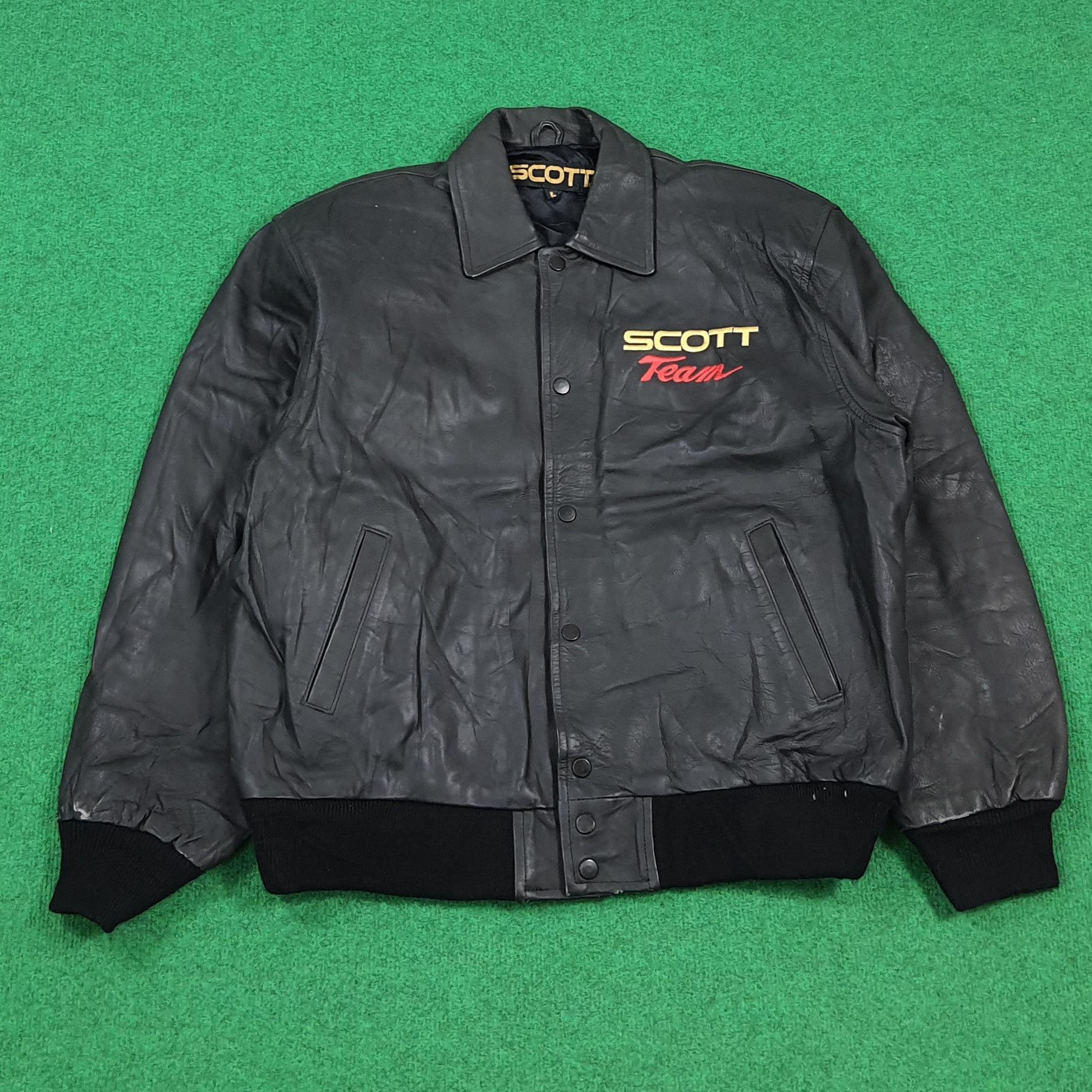 Vintage Vintage Scott Team Leather Jacket with Black Flames Size US L / EU 52-54 / 3 - 4 Thumbnail