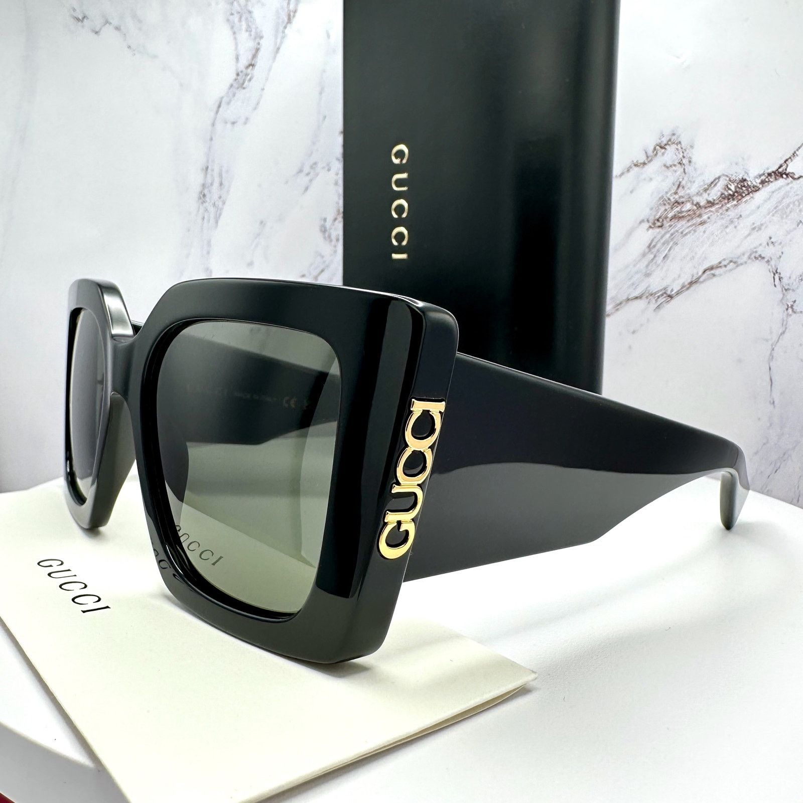 Gucci New GUCCI Sunglasses Black Gold Logo Square Oversized 51mm Size ONE SIZE - 18 Thumbnail