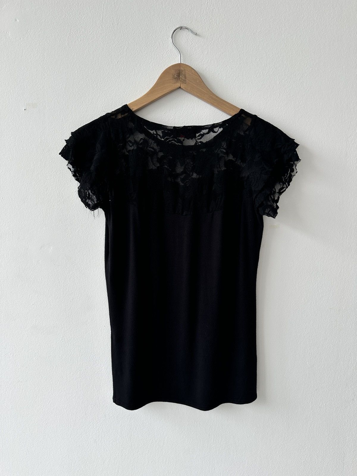 Japanese Brand Spiral direct Black lace ruffle short sleeve top with dragon Size M / US 6-8 / IT 42-44 - 8 Thumbnail
