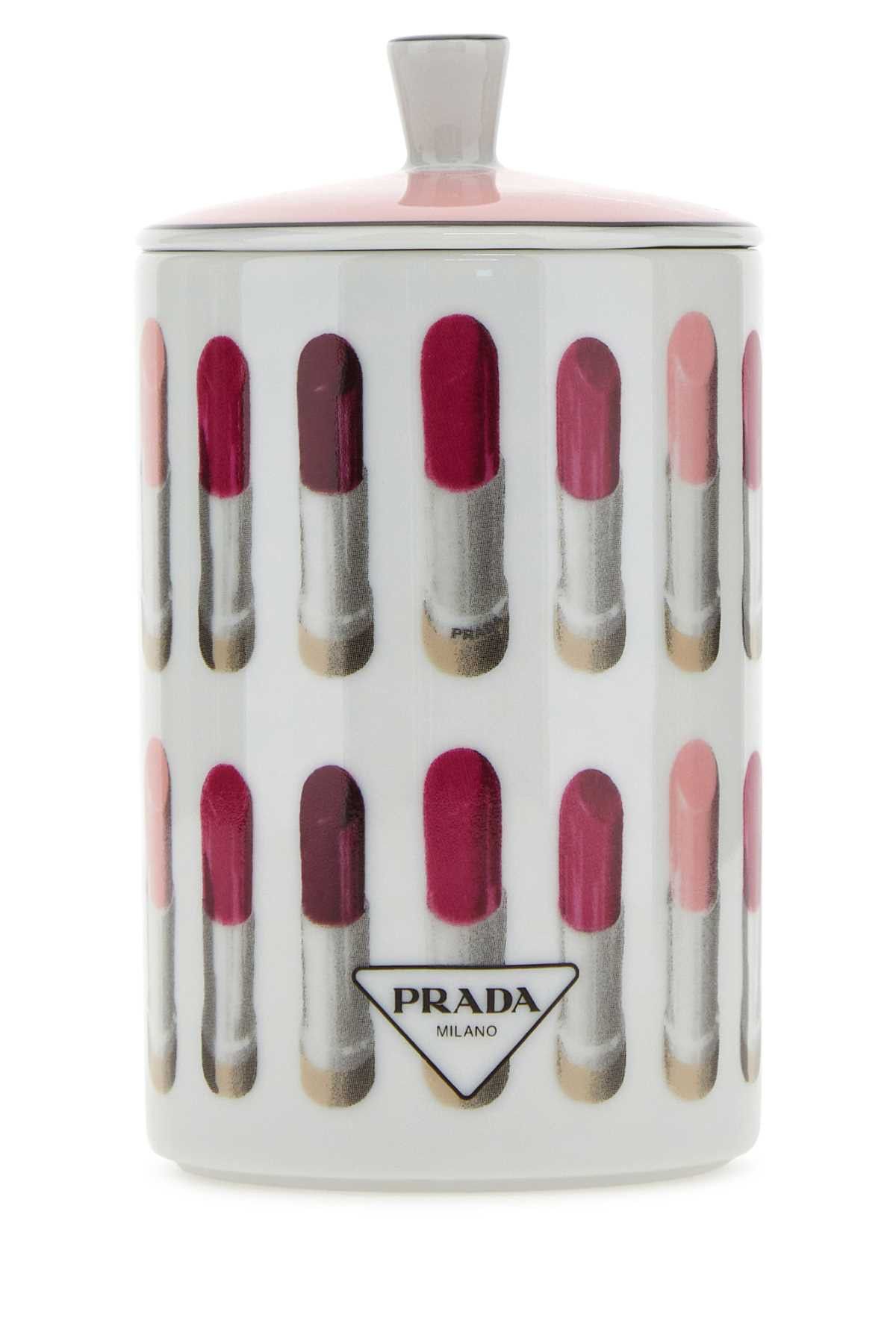 image of Prada Embellished Porcelain Candle in Printed, Men's