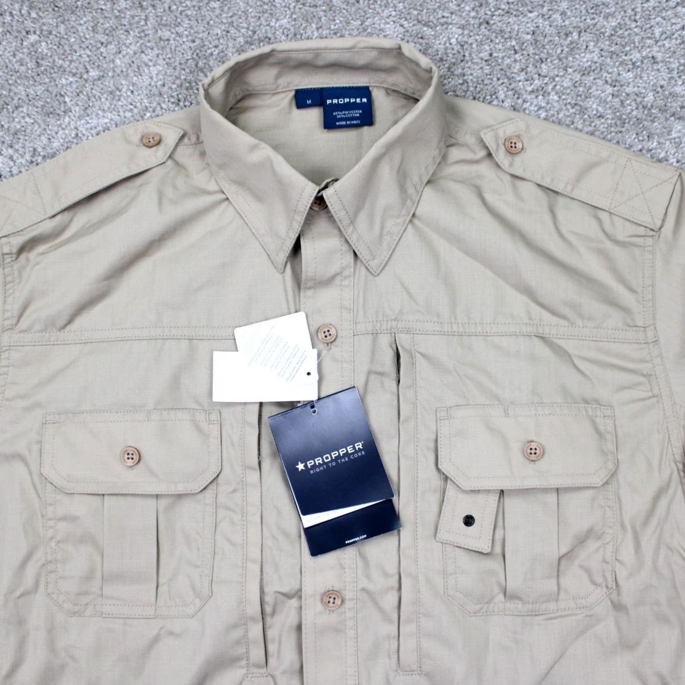 Propper PROPper Tactical Shirt Mens Medium Beige Short Sleeve Button-Up NWT Polyester Cotton S/S Pockets Size US M / EU 48-50 / 2 - 5 Thumbnail