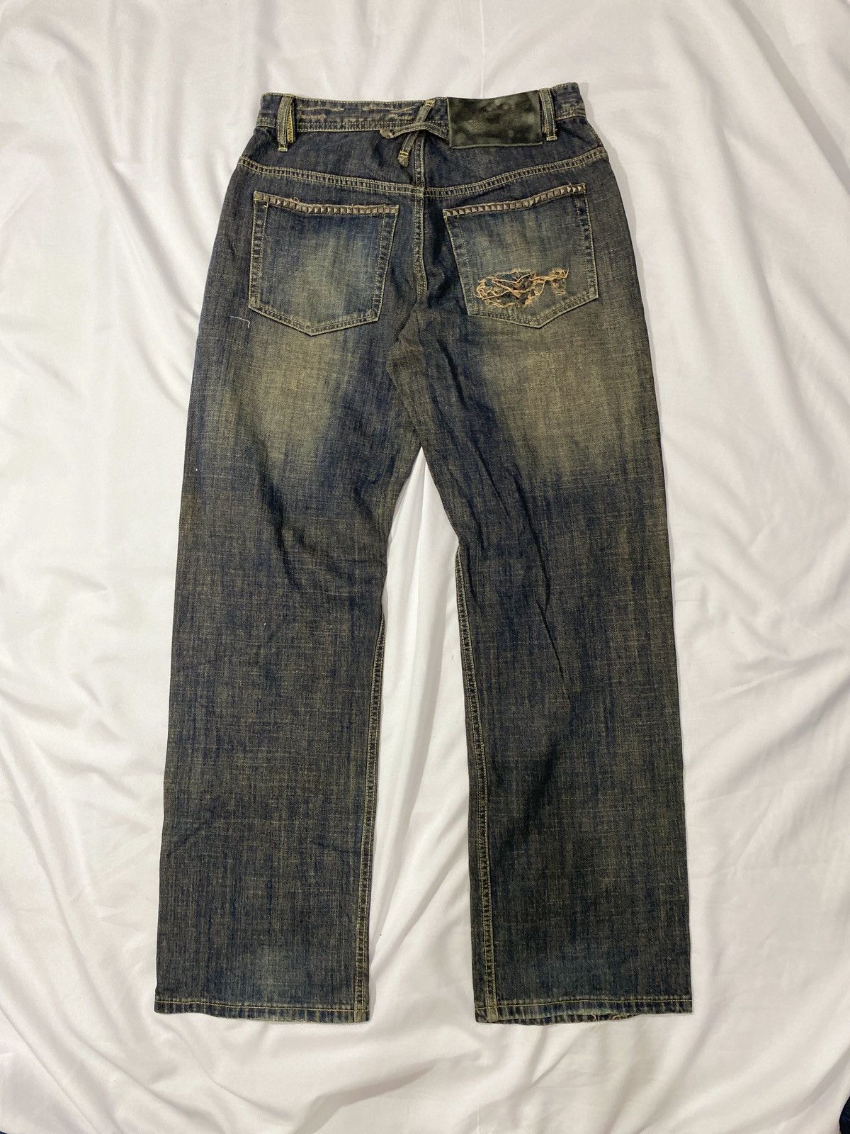 Tornado Mart Kulo Nipon Blue Baggy Distressed Studed Denim Pants Size US 32 / EU 48 - 2 Thumbnail