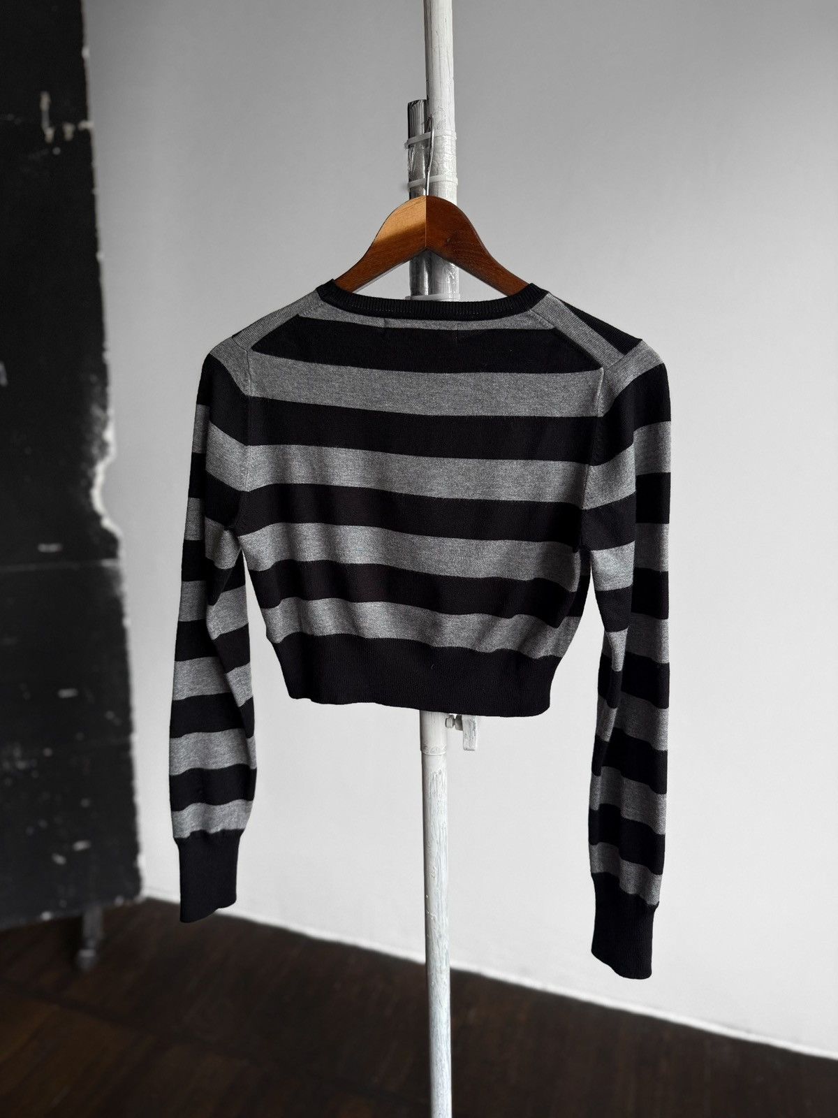 Designer Paula Cahen D’Anvers Black Grey Striped Knit Crop Sweater Size M / US 6-8 / IT 42-44 - 4 Thumbnail