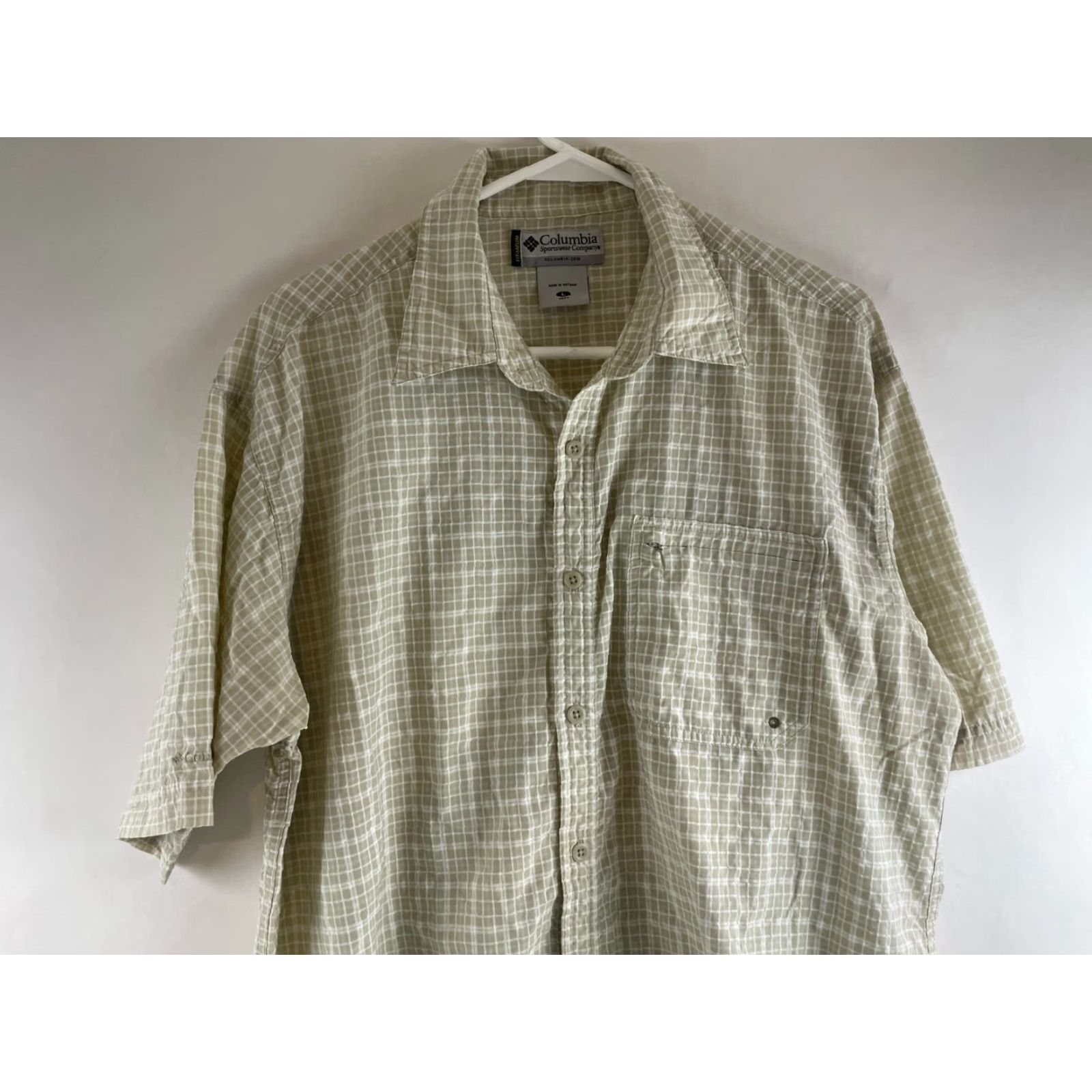 Vintage Columbia Shirt Men's Size Large Greenish Tan White Plaid Button Up Vented Pocket Size US L / EU 52-54 / 3 - 3 Thumbnail