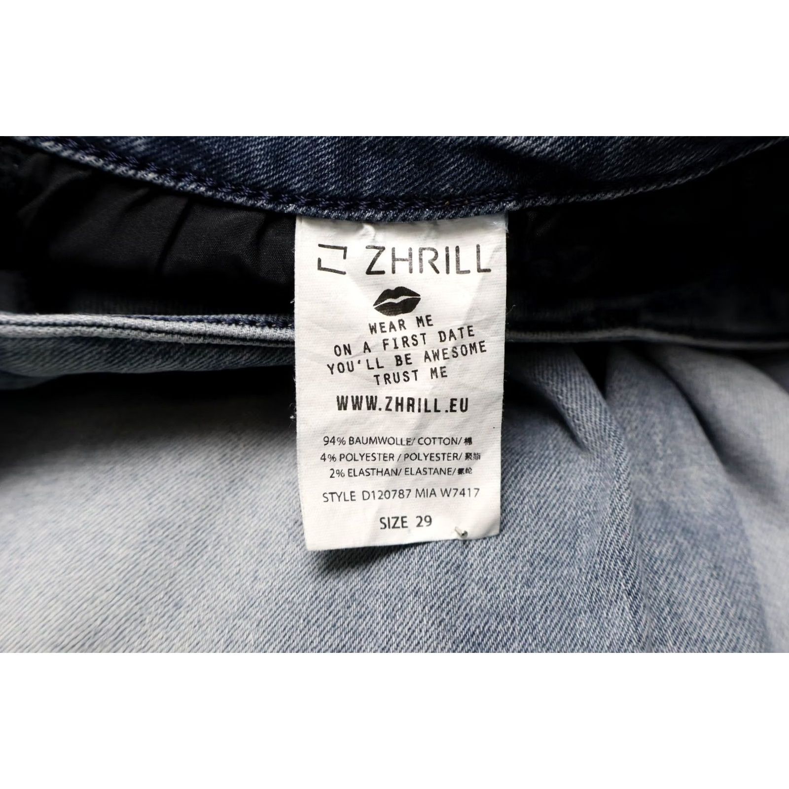 Denime ZHRILL Jeans Women's W29 Blue Denim Faded Whiskers Zip Fly Stretched Slim Fit Size 29" - 7 Thumbnail
