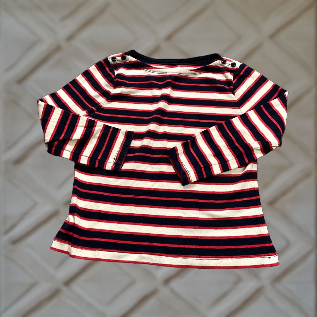 Lands' End VINTAGE Lands' End Women's Shirt Small 6-8 Casual Long Sleeve Striped Cotton Blue Red Women's Size S / US 4 / IT 40 - 1 Thumbnail