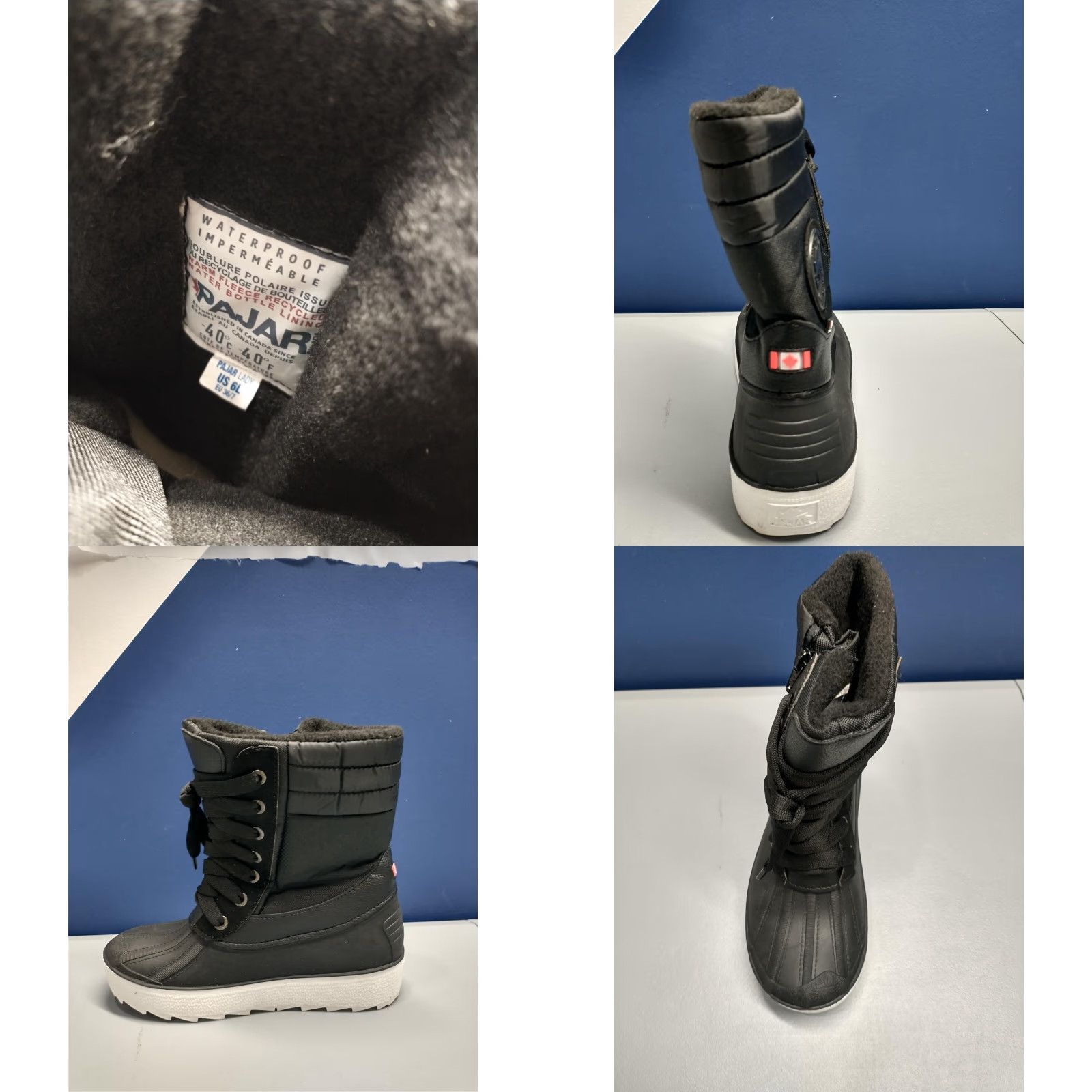 Pajar Pajar Womens Size 6 Black Duck Boots Rubber Sole Lace Up Front Zipper Only: New without Box Shoes Size US 6 / IT 36 - 8 Thumbnail