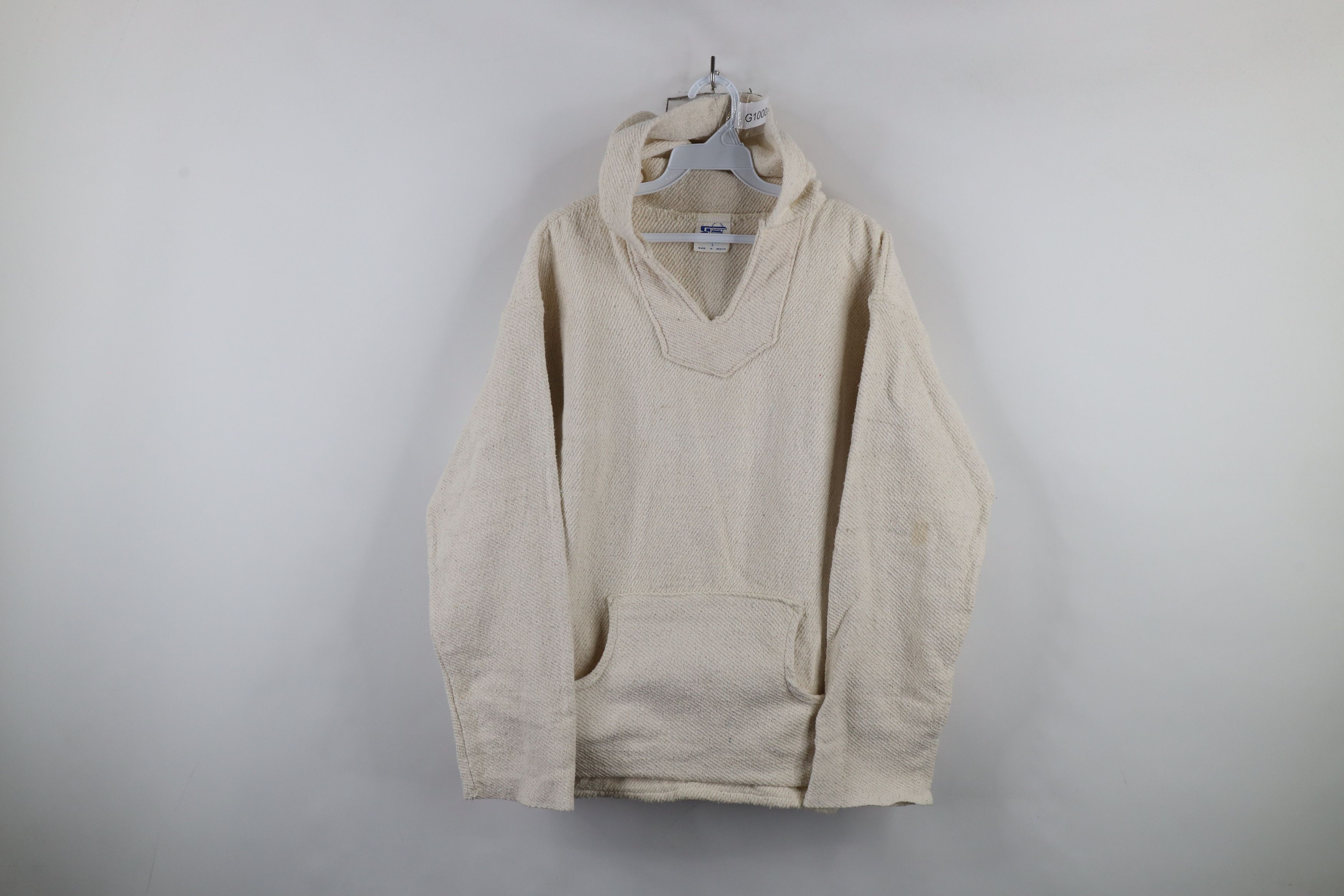 Vintage Vintage 90s Streetwear Drug Rug Hoodie Sweatshirt Cream Size L / US 10 / IT 46 - 1 Thumbnail