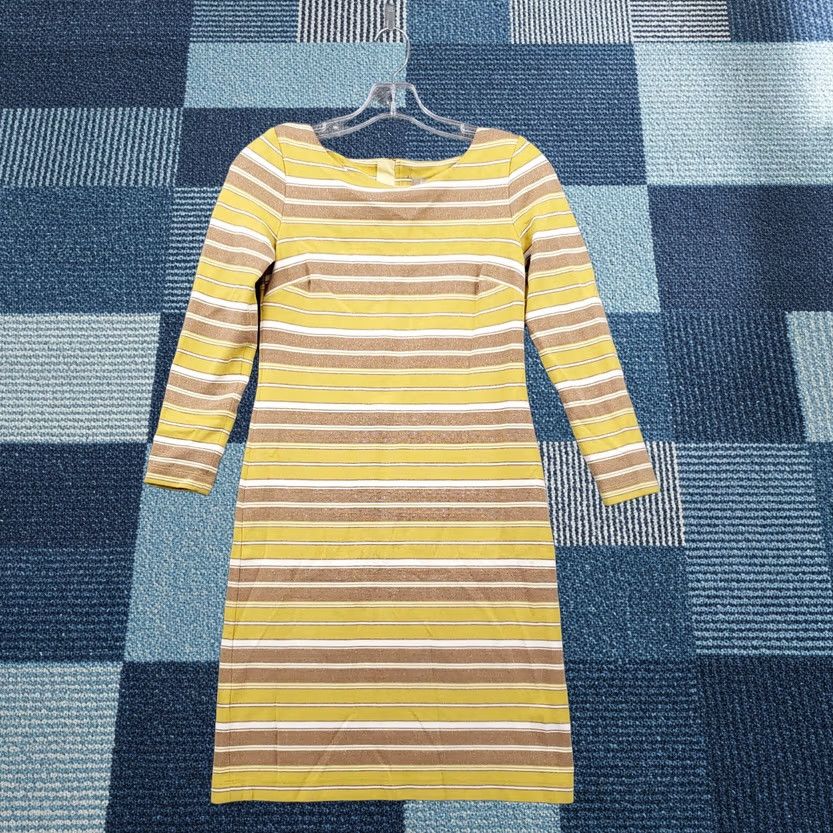 Banana Republic Banana Republic Dress Womens 0 Yellow Shift Striped 3/4 Sleeve Rayon Blend Dress Size XS / US 0-2 / IT 36-38 - 1 Thumbnail