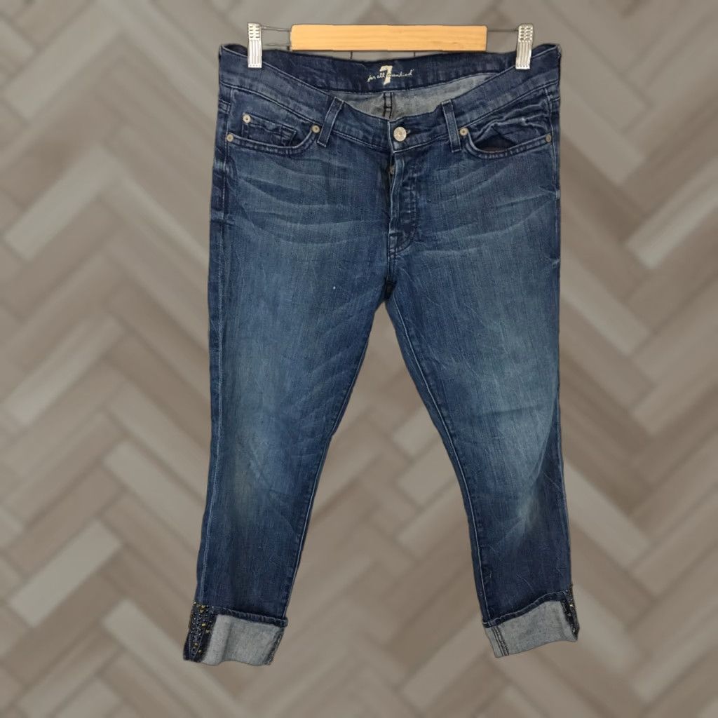 7 For All Mankind VINTAGE 7 FOR ALL MANKIND 7FAM Cropped Embellished Button Fly Jeans Women's Size 27 Size 27" / US 4 / IT 40 - 1 Thumbnail