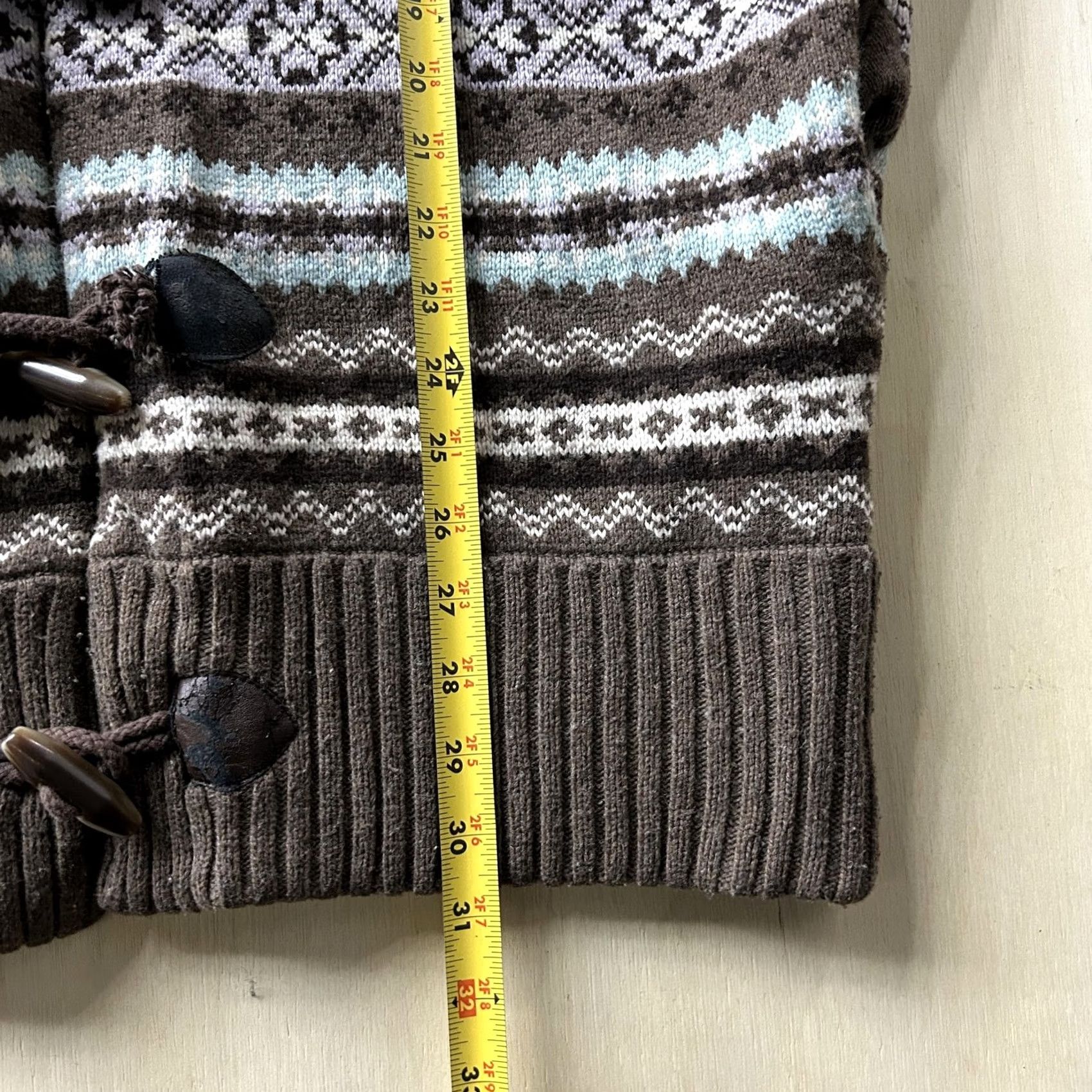 Vintage SPRING+MERCER Cardigan Sweater Womens L Brown Fair Isle Knit Short Sleeve Toggle Front Size L / US 10 / IT 46 - 5 Thumbnail