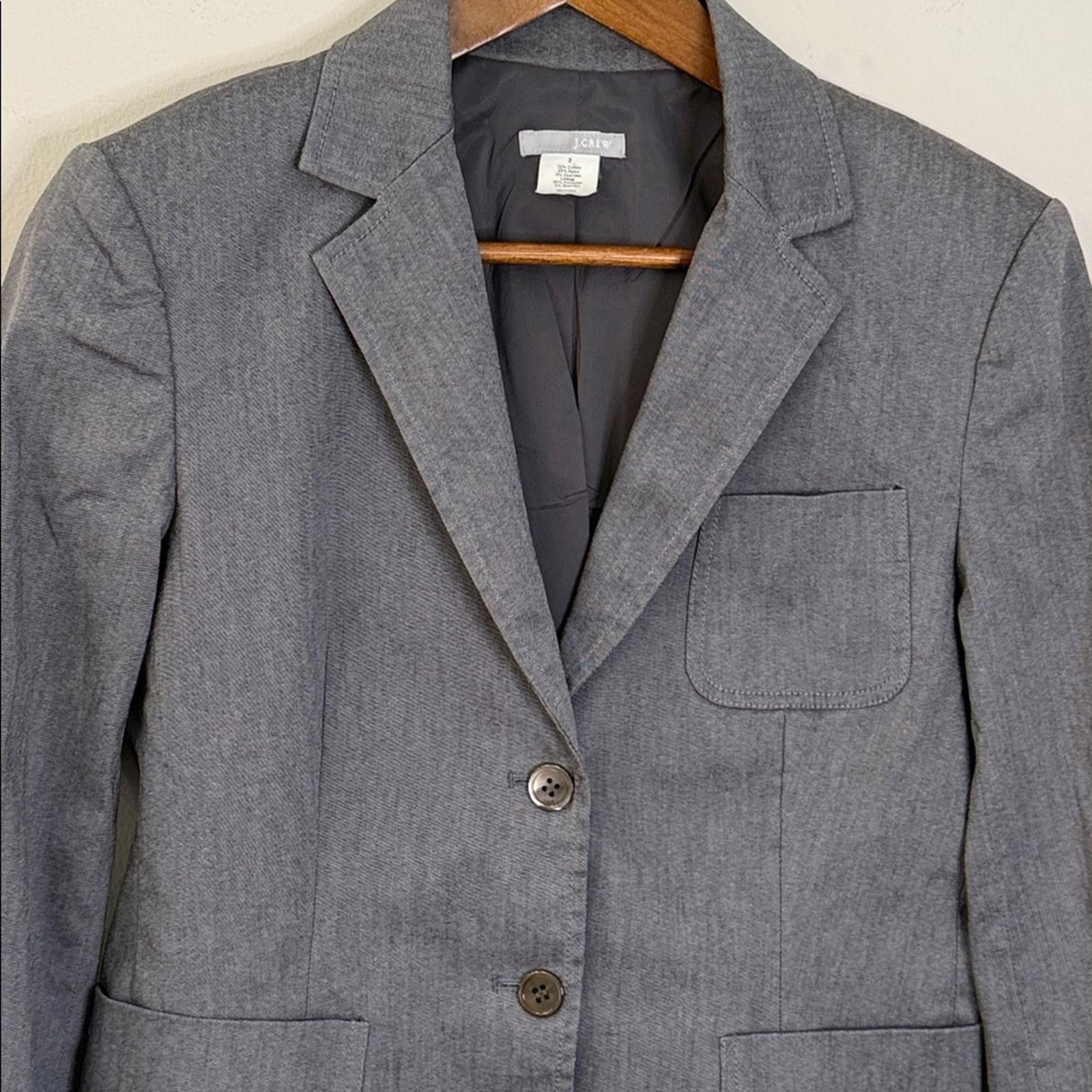 J.Crew J. Crew Classic Grey Blazer V Neck pockets lined button SZ 2 Size XS / US 0-2 / IT 36-38 - 2 Thumbnail