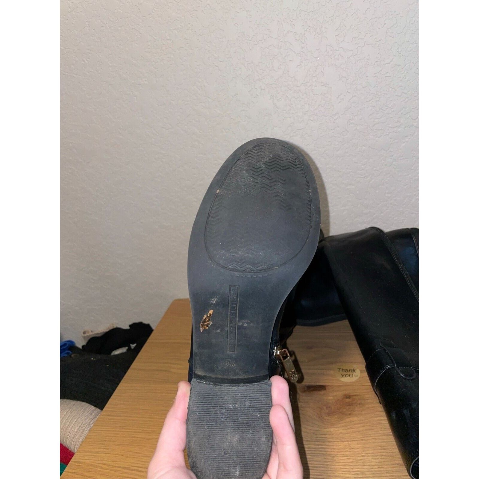 Tommy Hilfiger Womens Tommy Hilfiger Black Boots Faux Leather Tall Shoe 8.5 Size US 8.5 / IT 38.5 - 8 Thumbnail