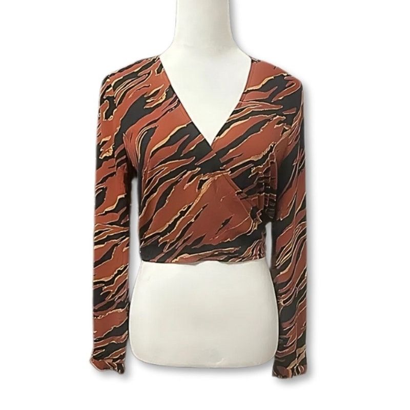 Other BP. Tiger Print Crop Top Ruched Waist Brown Women's S NWOT Size S / US 4 / IT 40 - 2 Thumbnail