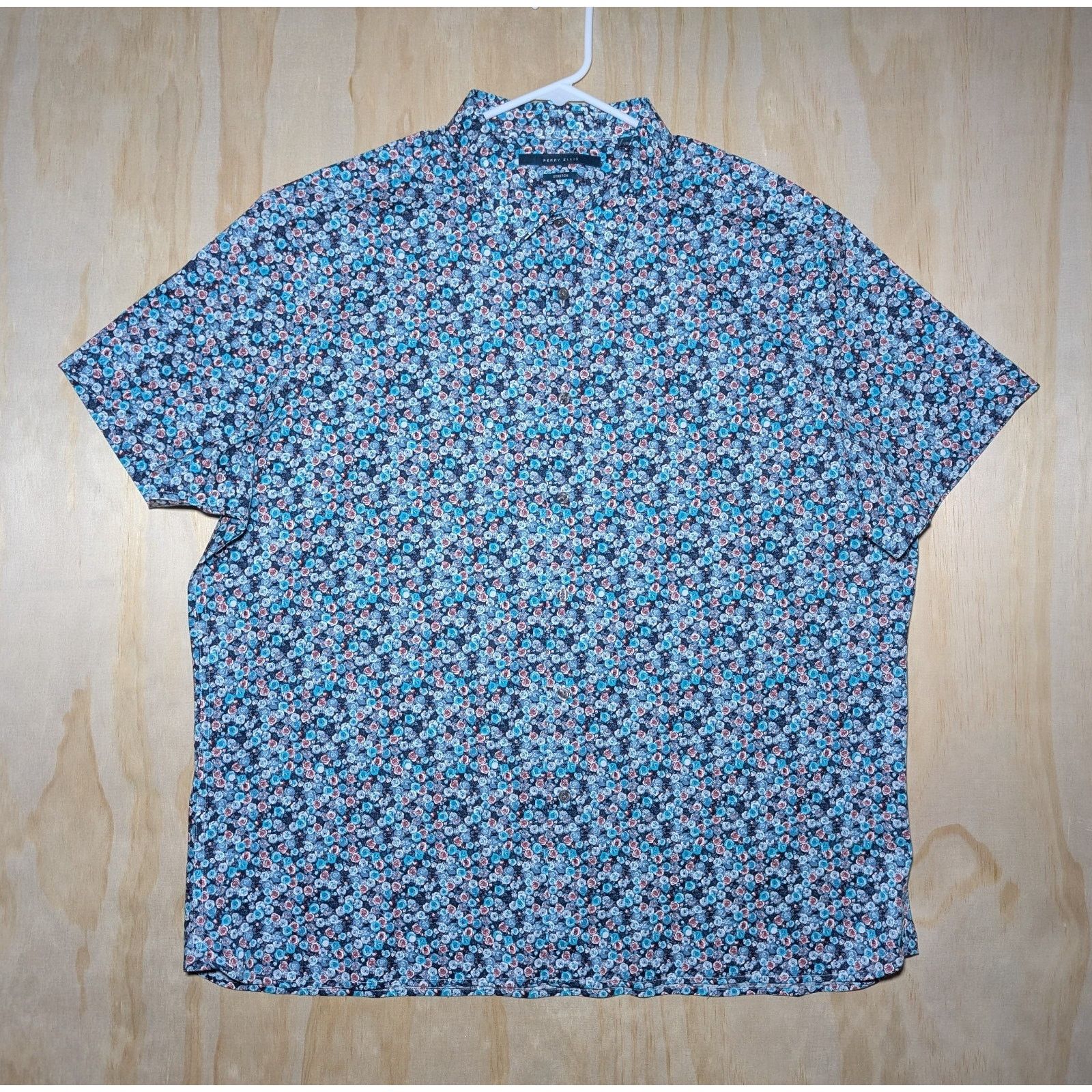 Perry Ellis Perry Ellis Men's XXL Short Sleeve Button Floral Stretch Size US XXL / EU 58 / 5 - 1 Thumbnail