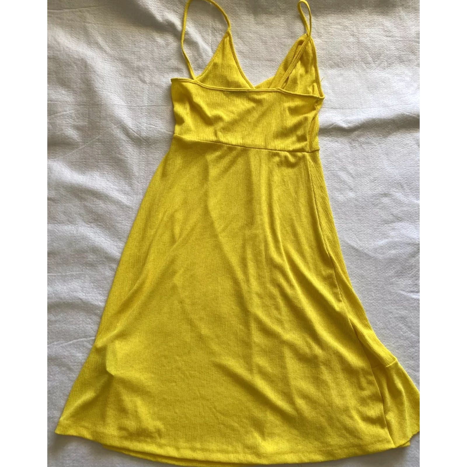 Zara Zara Dress Women’s Size Small Yellow Knit Sleeveless Spaghetti Strap Knee Length Square Neck Pullover Casual Cotton Blend Fit & Flare Womens Size S / US 4 / IT 40 - 6 Thumbnail
