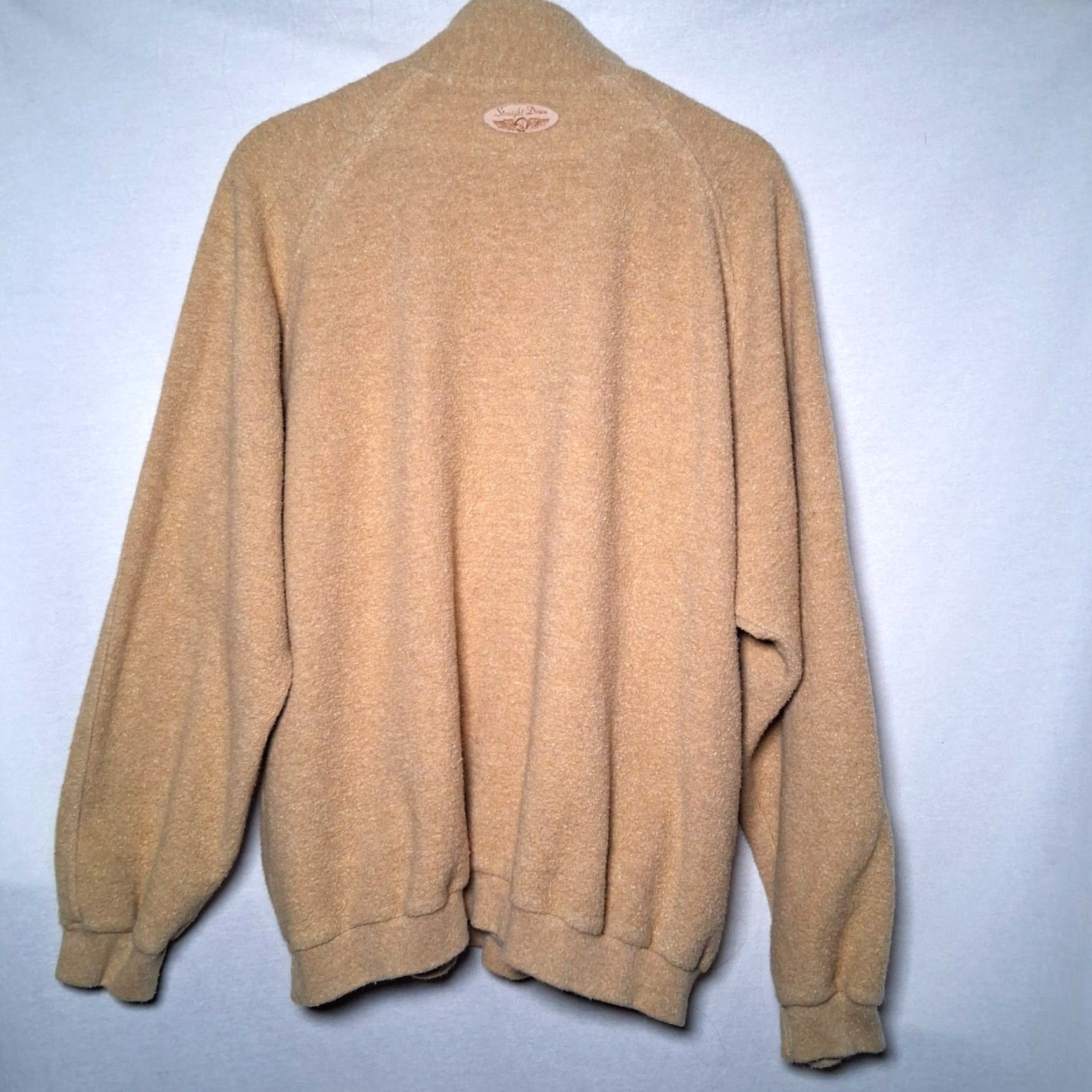 CLOT VINTAGE Straight Down Fleece Jacket Men XL Tan Pullover 1/4 Zip 1/4 Zip Stand-Up Collar Casual Winter USA Made Beige/Tan Terr y Cloth Cotton Blend Size US XL / EU 56 / 4 - 2 Thumbnail