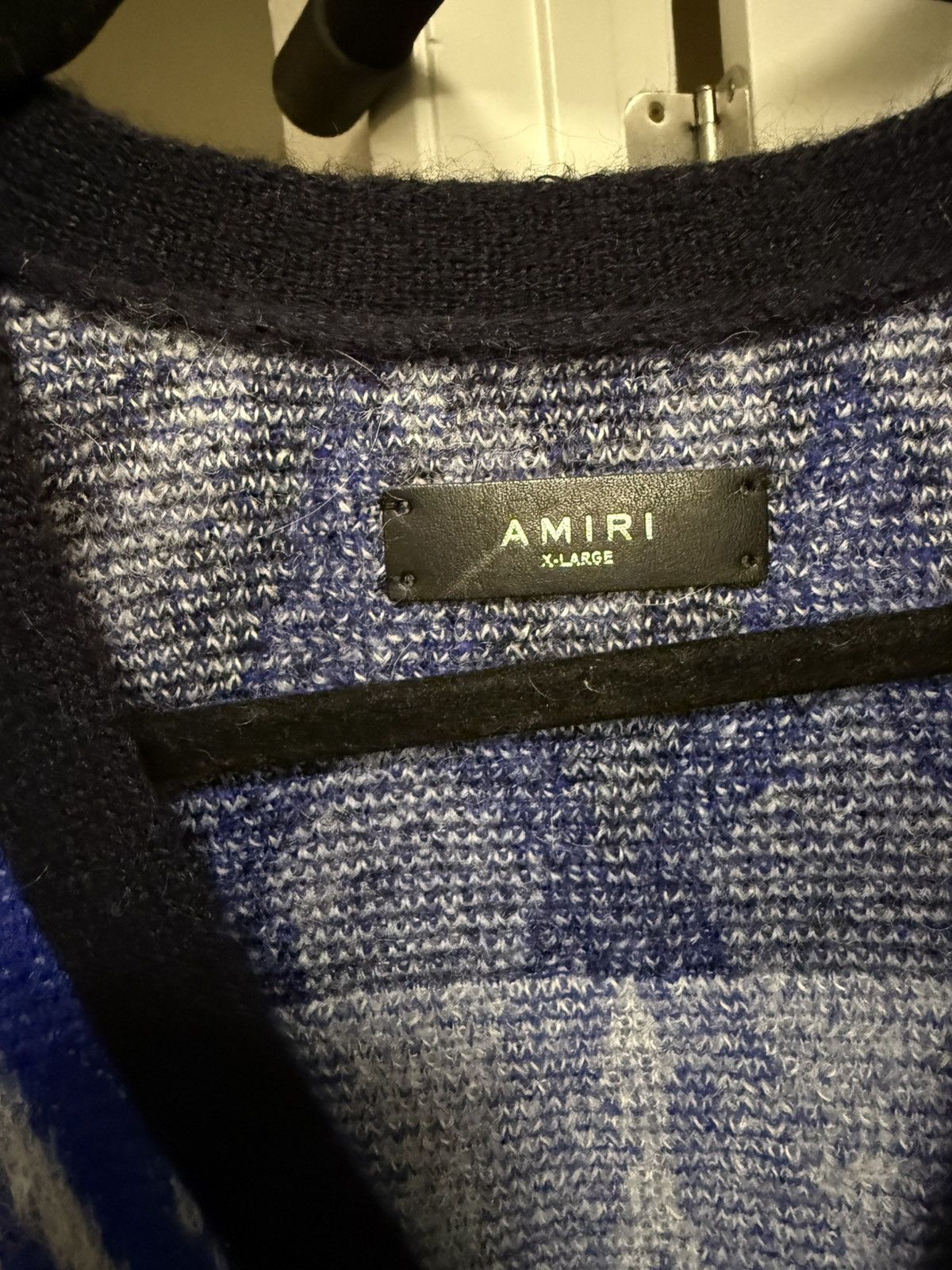 Amiri AMIRI Argyle Monogram Mohair/Alpaca Cardigan Sweater Blue Size US XL / EU 56 / 4 - 2 Thumbnail