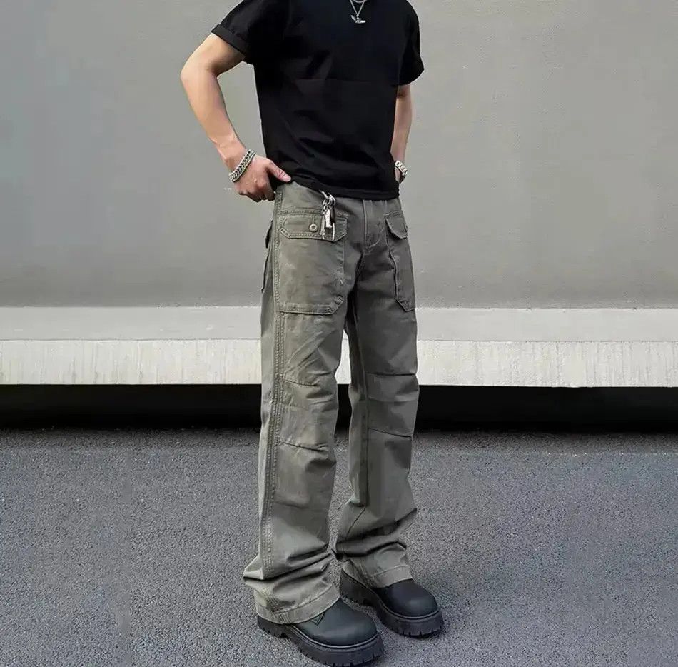 Japanese Brand Streetwear Design Pocket Punk Loose Straight Cargo Pants Size US 34 / EU 50 - 6 Thumbnail