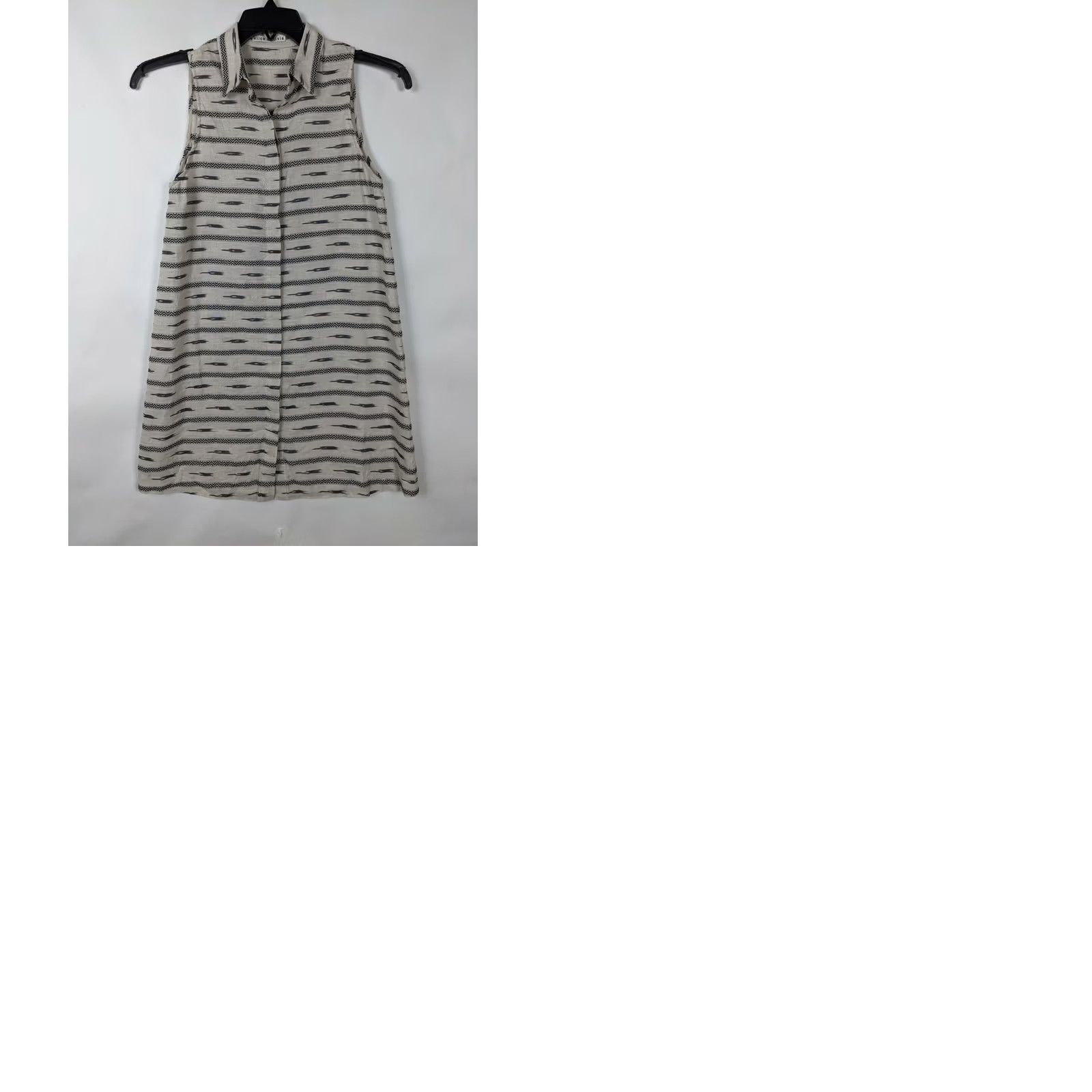 Alice + Olivia Alice + Olivia Shirt Dress XS Women's Linen Cotton Blend Striped V-Neck A-Line Short Sleeveless Shirt Dress in Multicolor DRESS Size XS / US 0-2 / IT 36-38 - 9 Thumbnail