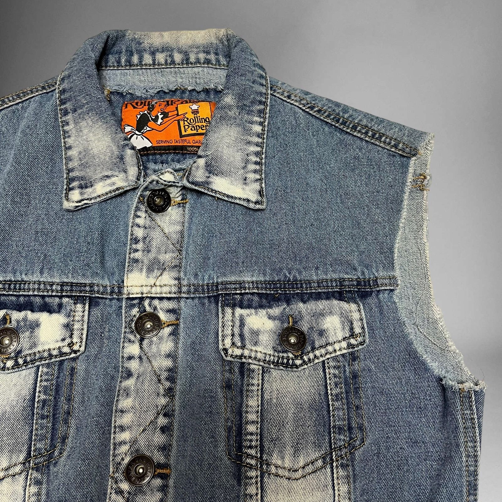Other Rolling Paper Denim Jean Vest Distressed Button Down Moto Size US S / EU 44-46 / 1 - 6 Thumbnail