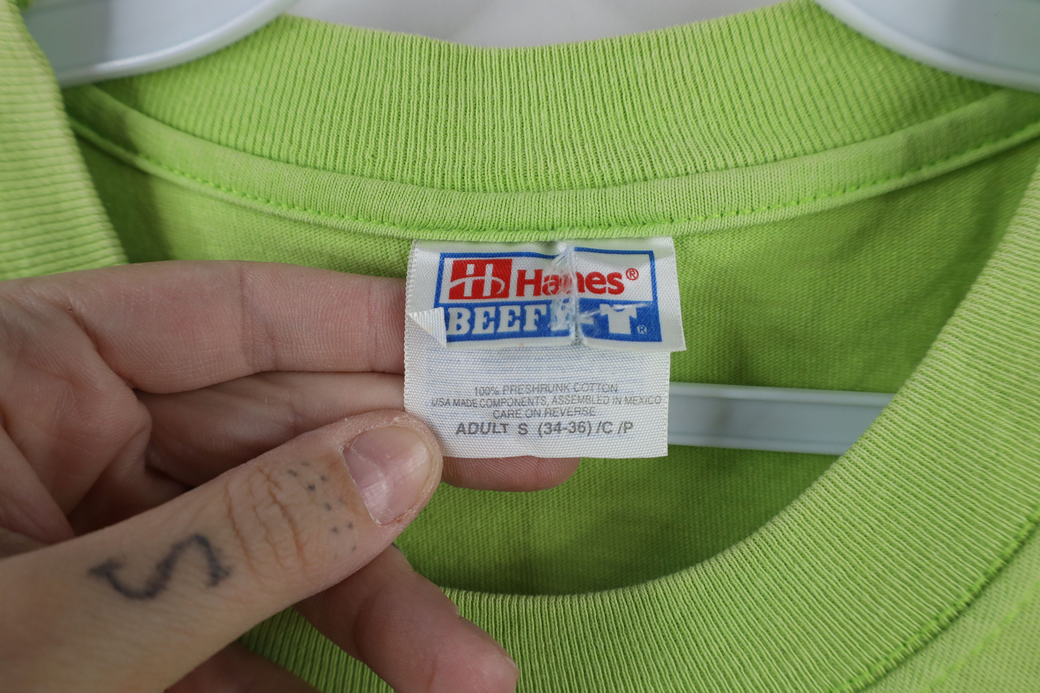 Hanes × Vintage Vintage 90s Hanes Beefy Short Sleeve T-Shirt Lime Green Size US S / EU 44-46 / 1 - 4 Thumbnail