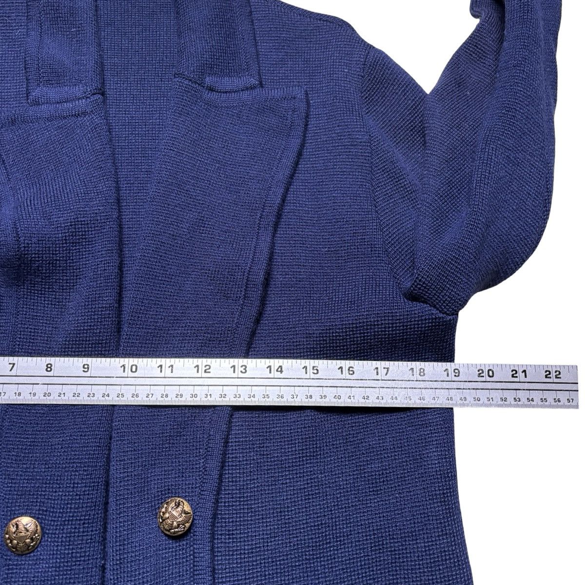 Other Vintage Damon Navy Sweater Cardigan 60s 100% Wool True Size US L / EU 52-54 / 3 - 4 Thumbnail