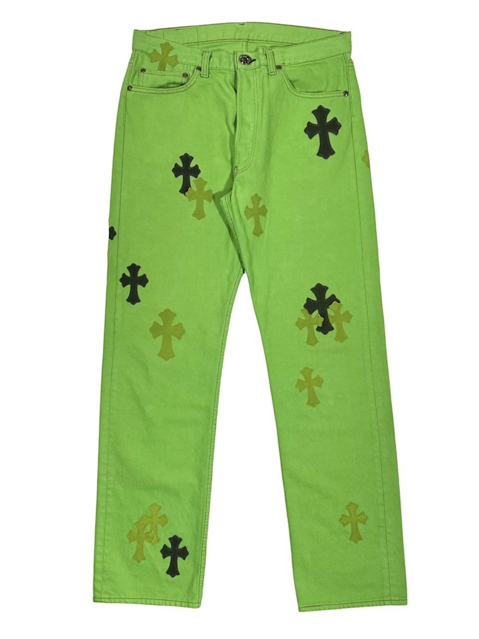 Chrome Hearts Chrome Hearts Sex Records green & black cross patch denim Size US 33 - 1 Thumbnail