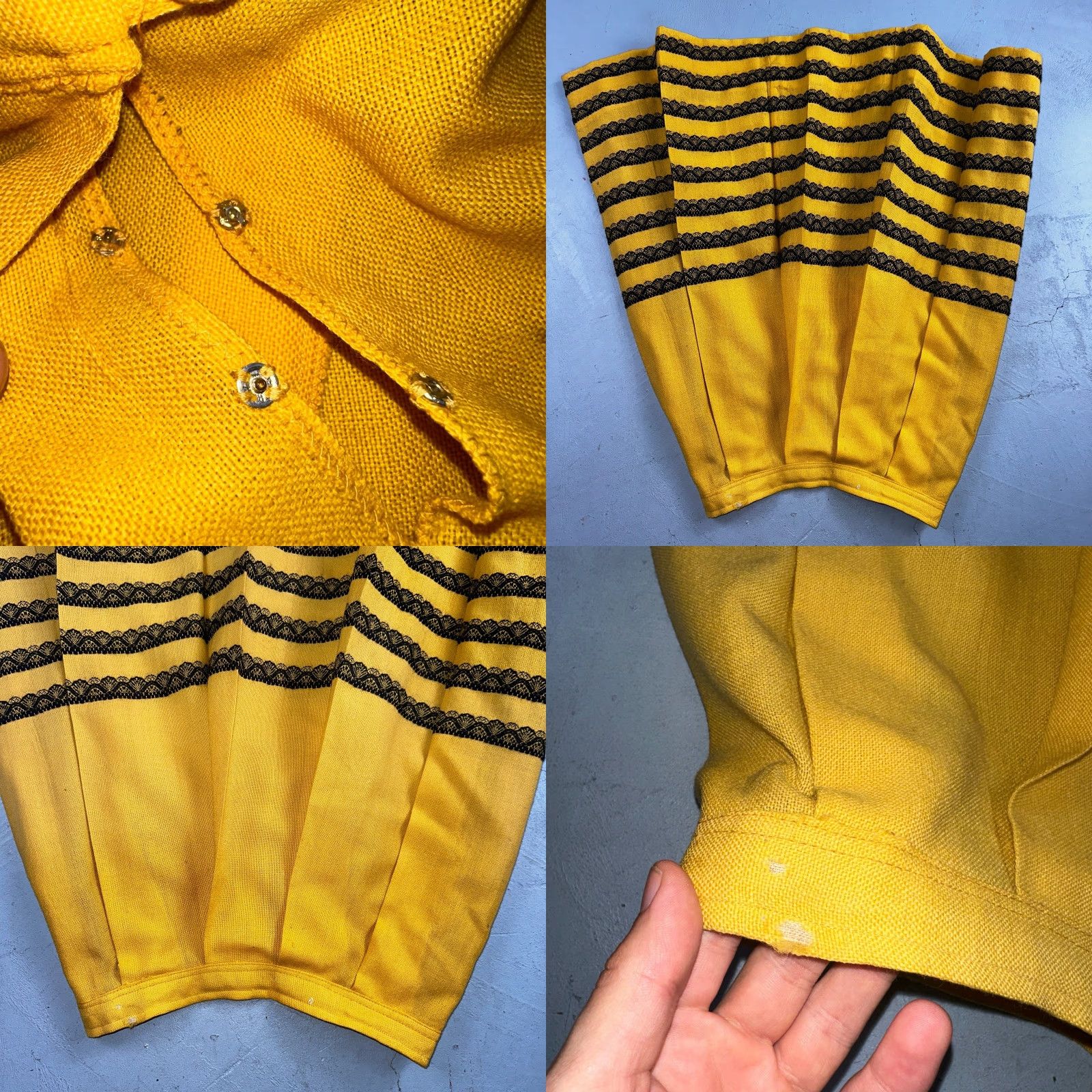 Vintage VINTAGE Weiss Skirt, Wool, Yellow, Midi - Handwoven Tyrol, Button, Lace Trim, Paisley, Knit, 50s, Austrian, Womens, S Size 28" / US 6 / IT 42 - 8 Thumbnail