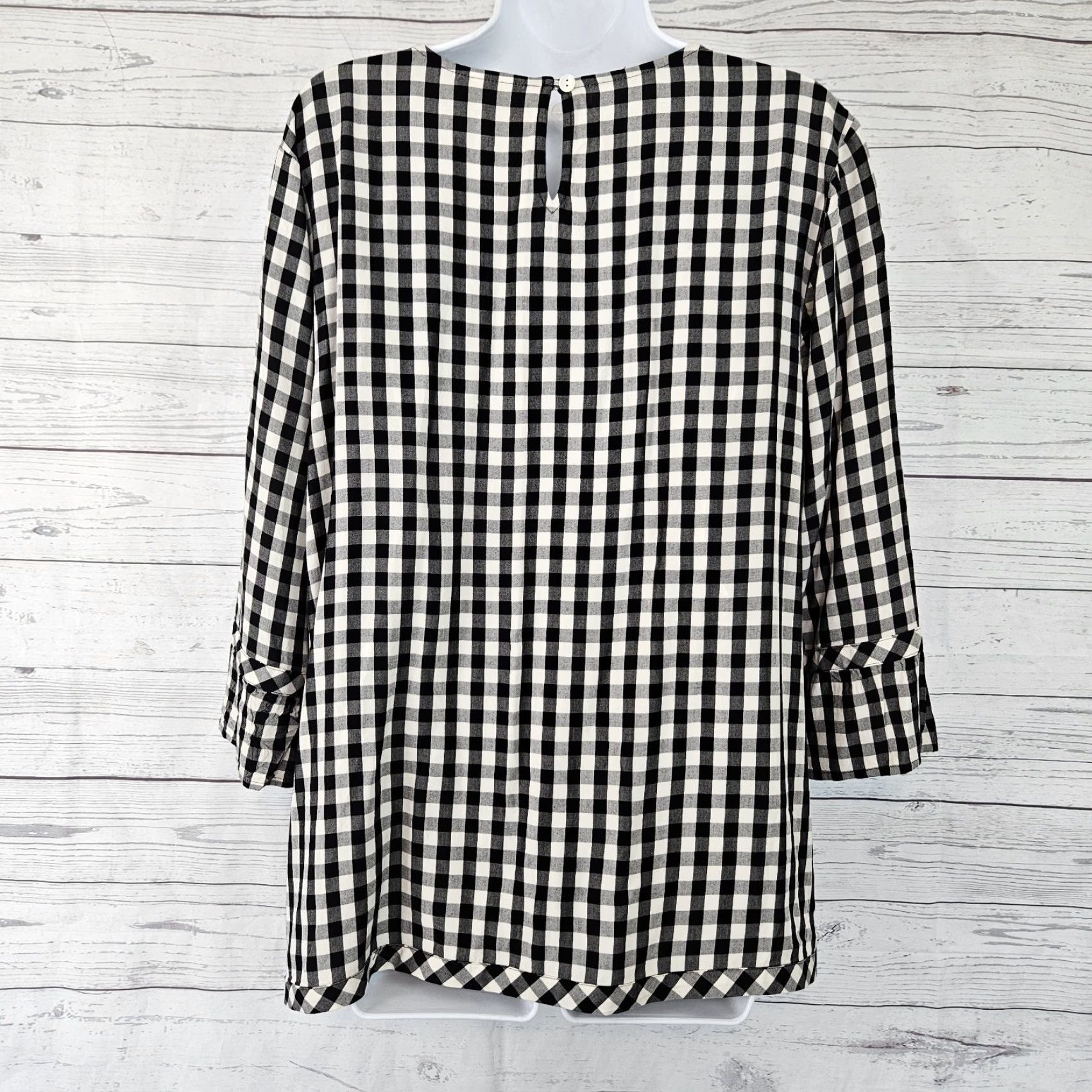 J. Jill J. Jill Blouse Shirt Womens XL Black Gingham 3/4 Sleeve Rayon Top Crew Neck Pullover Adult Ladies Shirt Size XL / US 12-14 / IT 48-50 - 3 Thumbnail