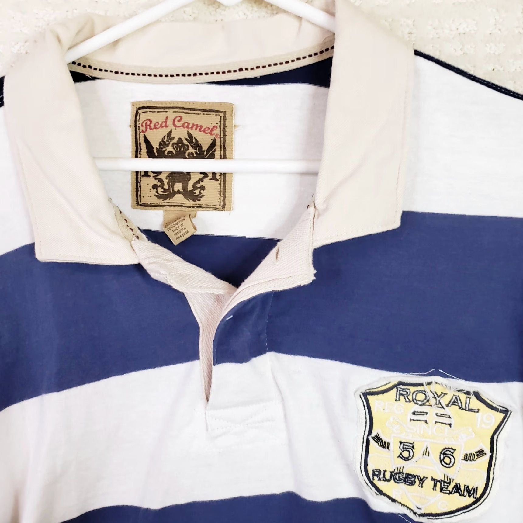 Ralph Lauren Lauren Ralph Lauren Red Camel Rugby Shirt Striped Long Sleeve Button-Up White Blue XL Mens Chest Logo 100% Cotton Preppy Classics Size US XL / EU 56 / 4 - 3 Thumbnail