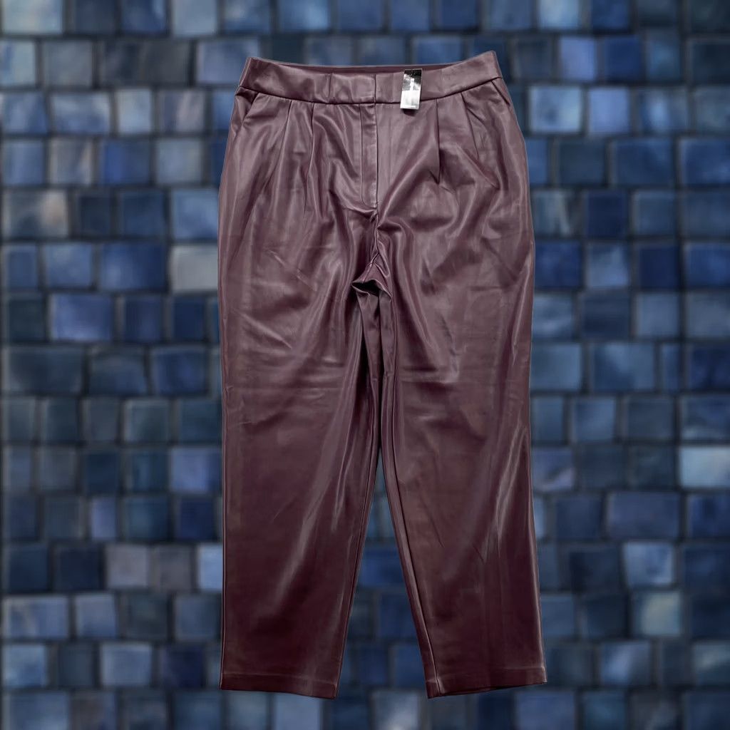 Express Express Women’s Purple Faux Leather Pleated Super High Rise Ankle Pants SZ 14R Size 36" / US 14 / IT 50 - 1 Thumbnail