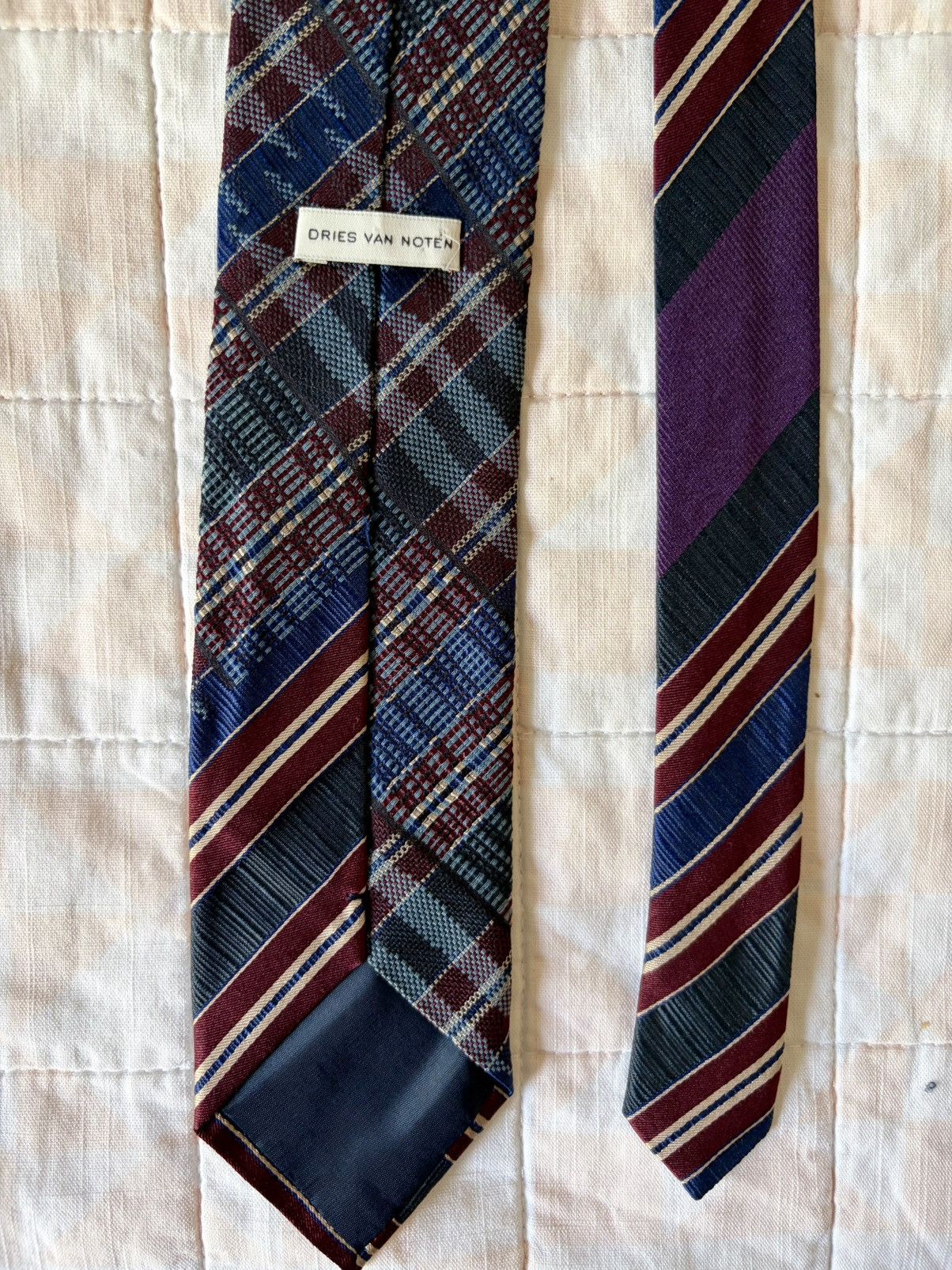 Dries Van Noten Dries Van Noten Silk Cotton Tie Italy Plaid Stripe Size ONE SIZE - 5 Thumbnail