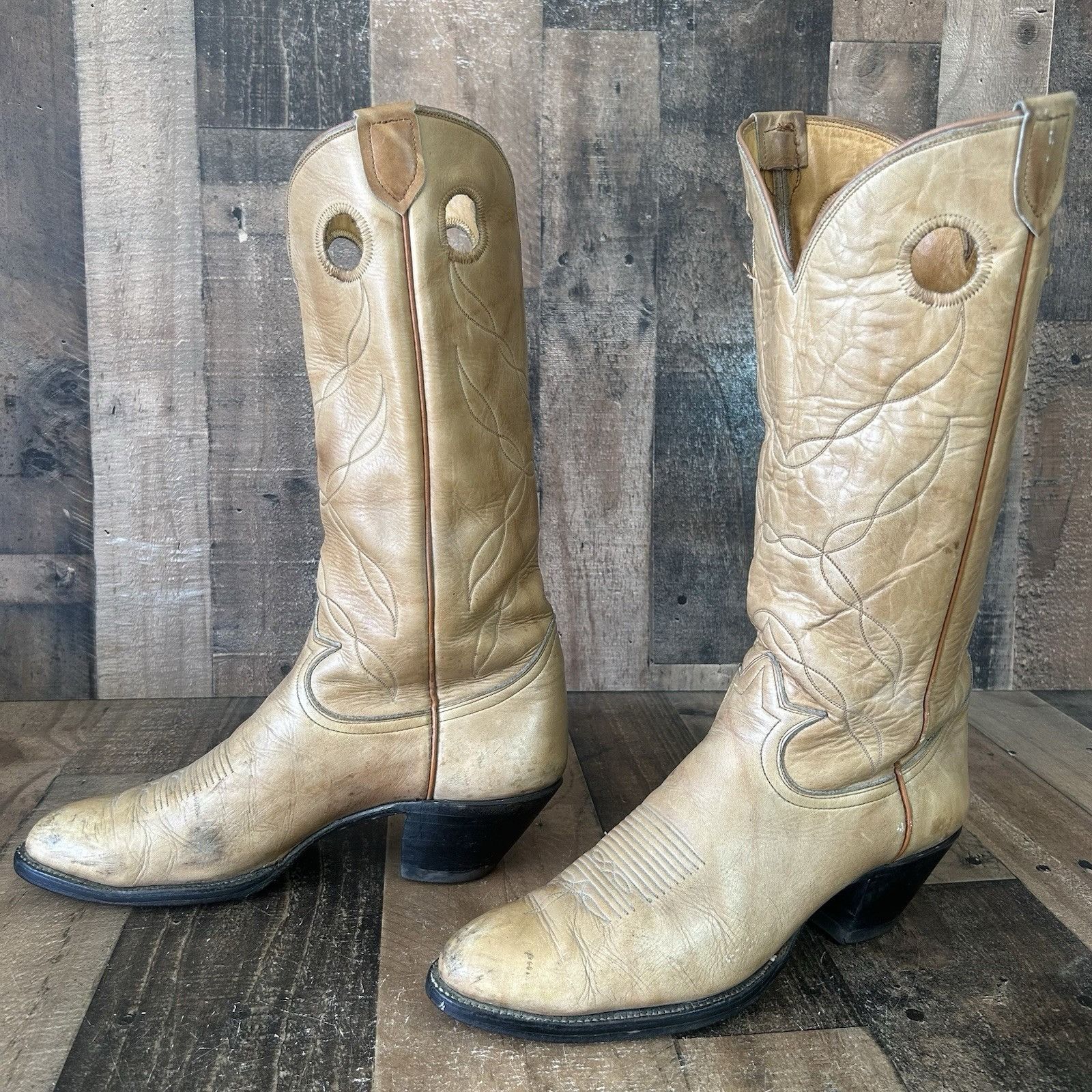 Tony Lama Vintage Gold Label Buckaroo Cowboy Boots Mens 12 B