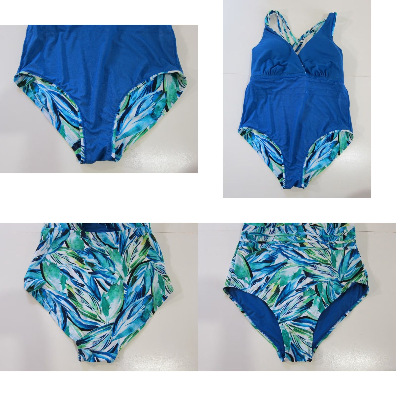 Vintage Terra & Sky One Piece Swimsuit Women 1X Blue White Green Floral Slimming Compression 80s 90s Vintage Theme Mens Womens Girls Boys Size ONE SIZE - 8 Thumbnail