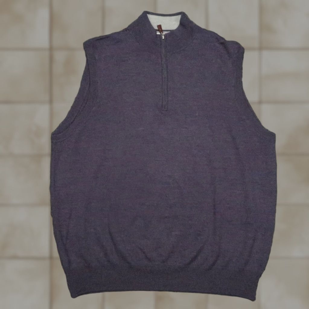 Peter Millar Vest Mens XL Purple Merino Wool Knit 1/4 Zip Mock Neck