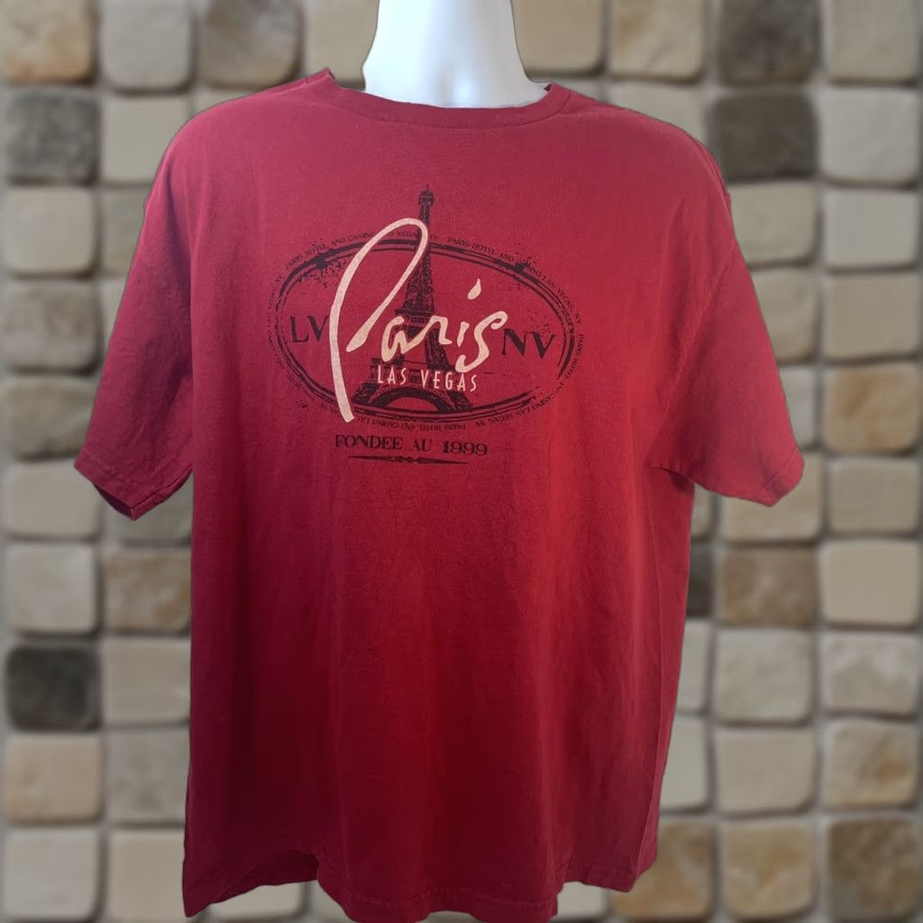 Vintage Paris Las Vegas Shirt Men Large Red Crew Neck Eiffel Tower Casino Logo Graphic Print T-Shirt Size L Size US L / EU 52-54 / 3 - 1 Thumbnail