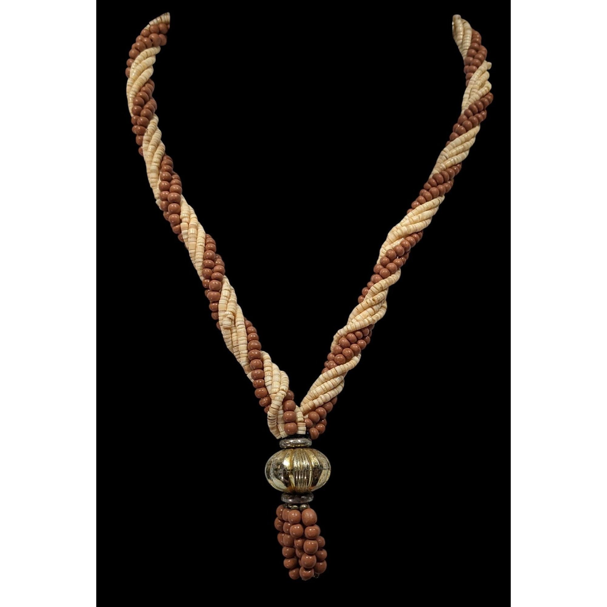 Other Vintage Rustic Brown And Cream Shell And Wood Beaded Necklac Size ONE SIZE - 2 Thumbnail