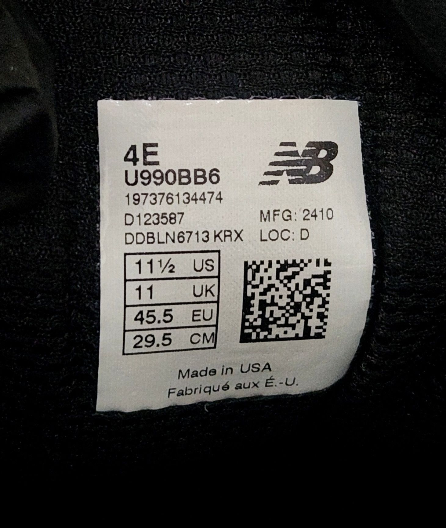 New Balance New Balance 990v6 Made in USA Triple Black SZ 11.5 X-Wide 4E Size US 11.5 / EU 44-45 - 12 Thumbnail